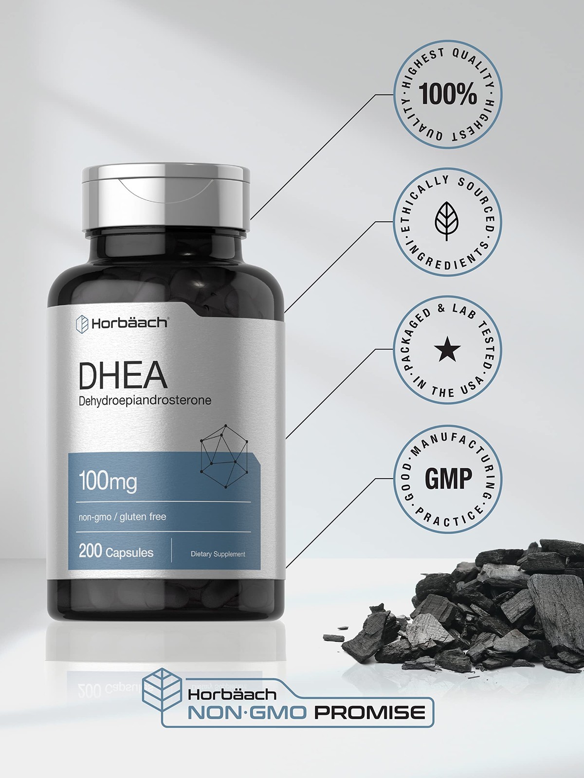 Horbäach DHEA 100mg | 200 Capsules | Supplement for Men 200 Count (Pack of 1)
