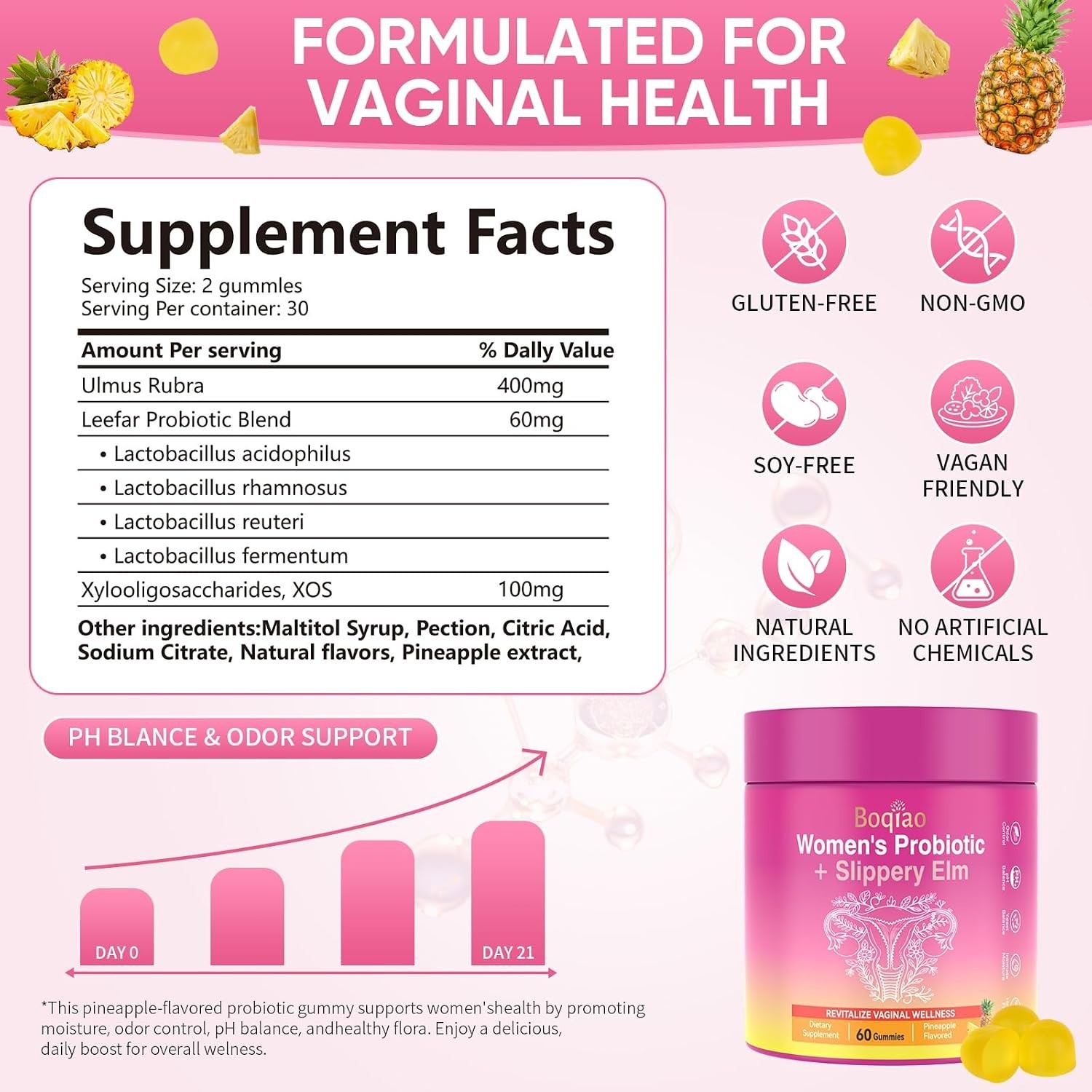 Her Juicy Feminine Probiotics Gummies with Slippery Elm 60 Count (Pack of 1)