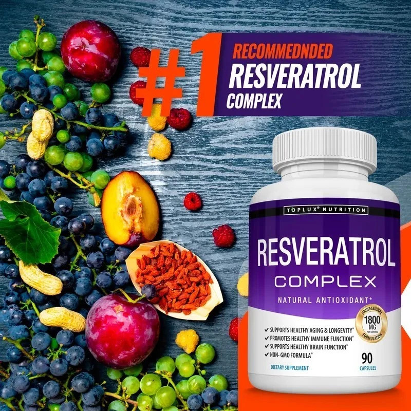 Toplux 1800mg Resveratrol Complex 90 Caps Non-GMO Antioxidant Anti-Aging Immune