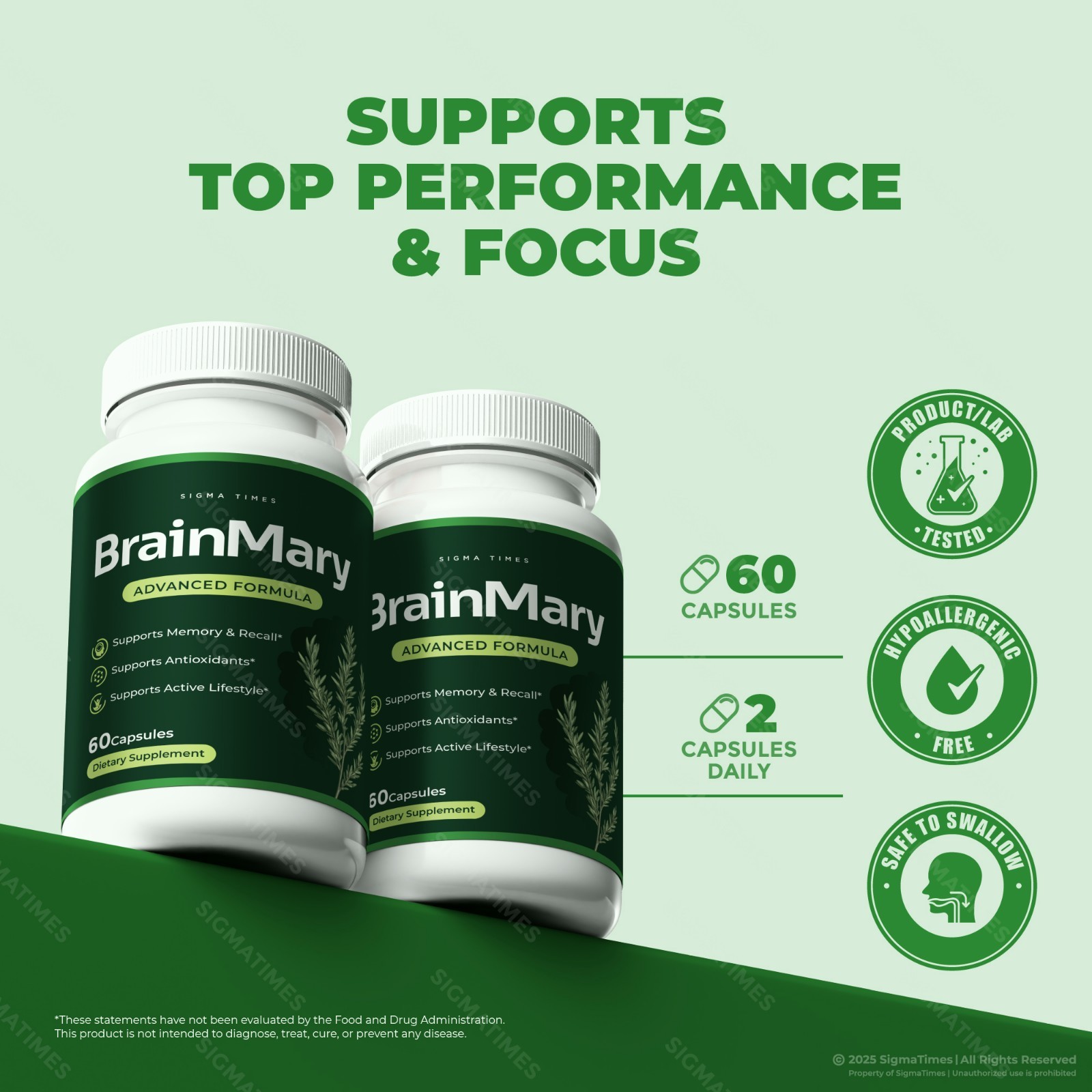 BrainMary Capsules, Brain Mary Supplement, Memory Support Formula – 3 Pack