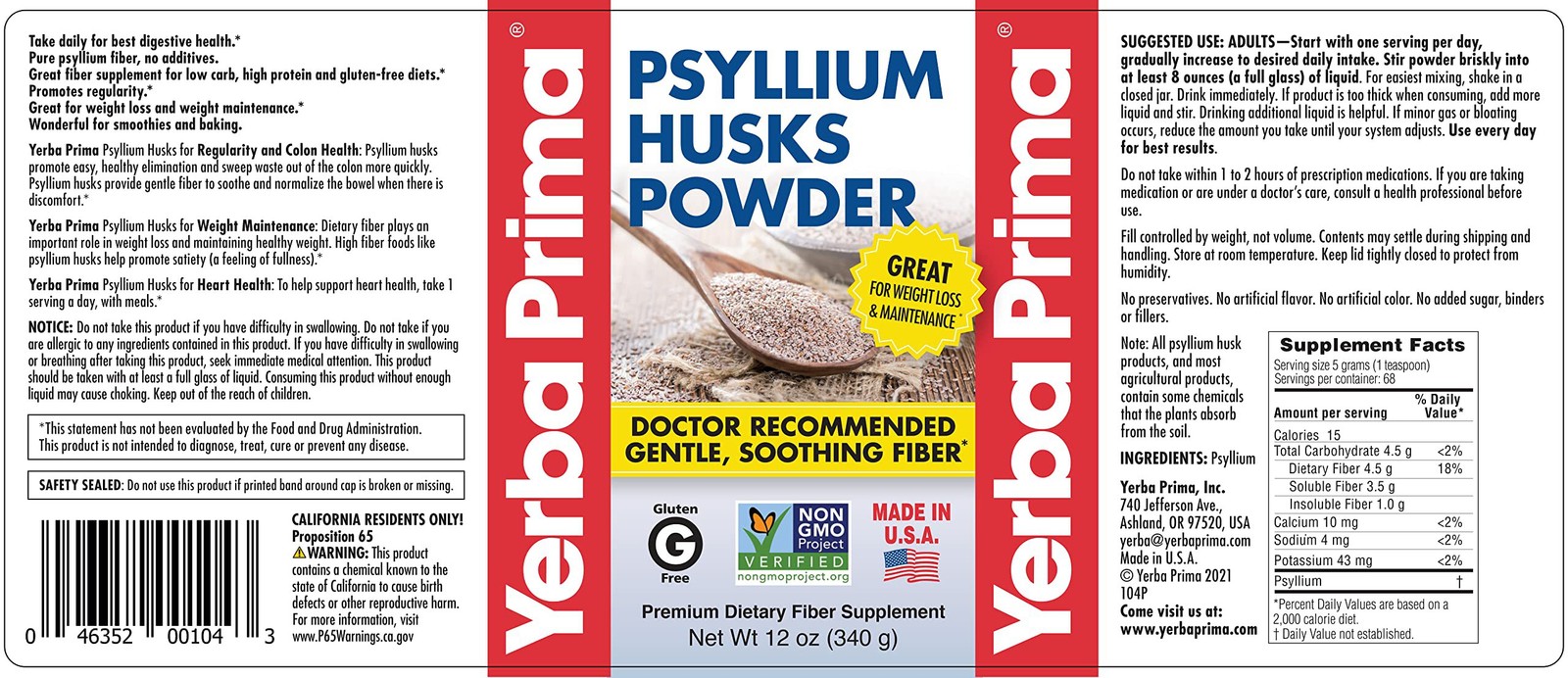 10/28 Yerba Prima Psyllium Husks Fiber Powder, 12 Ounce – Natural Fiber Suppleme
