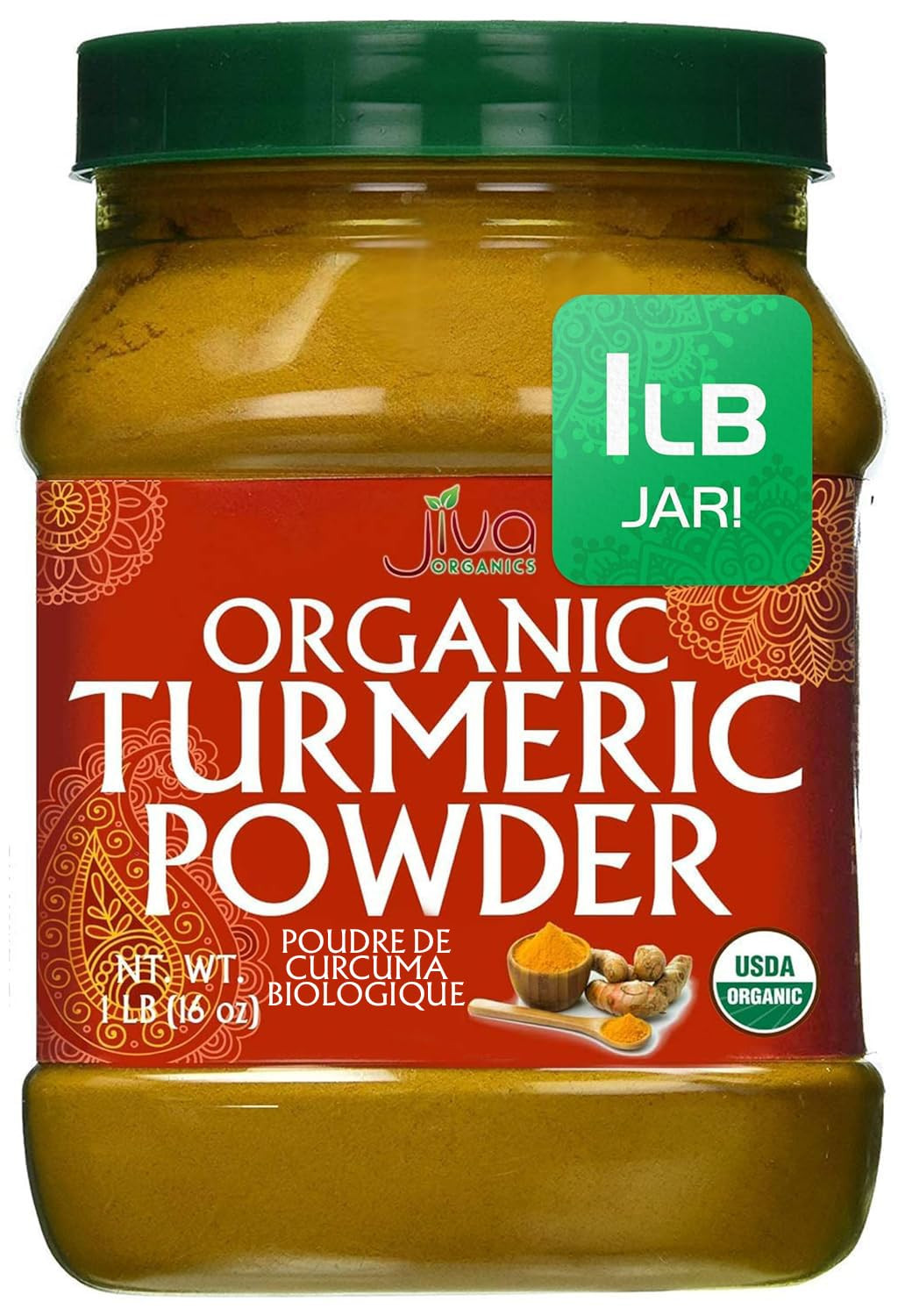 Organic Turmeric Powder 1 Pound Jar by – 100% Raw with Curcumin – Lab Tested &