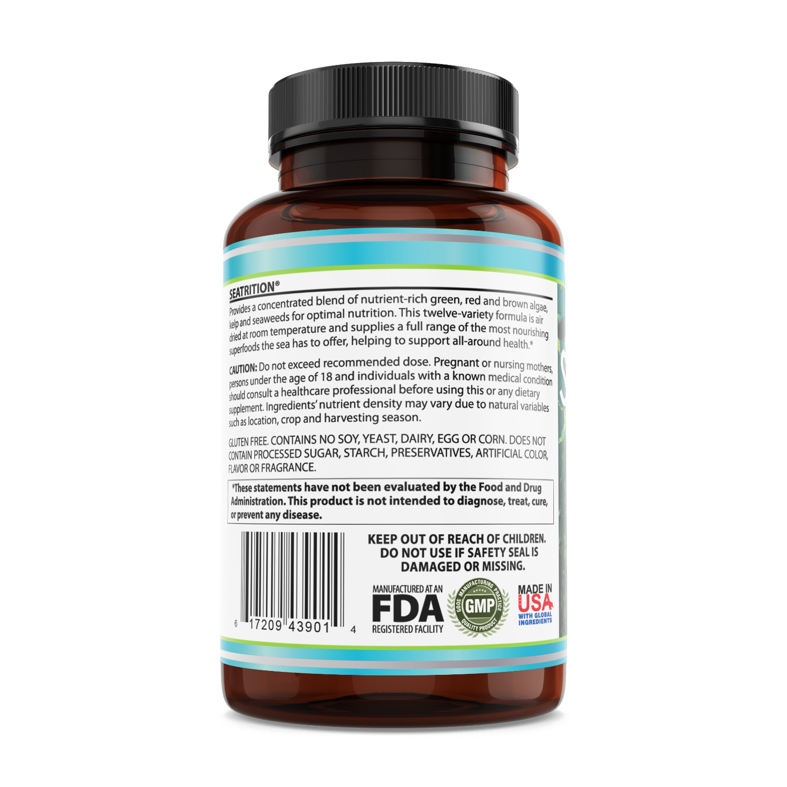 Seatrition 12 Seaweed Blend 550mg Thyroid 30 day supply Sea Moss 90 Veg Capsules