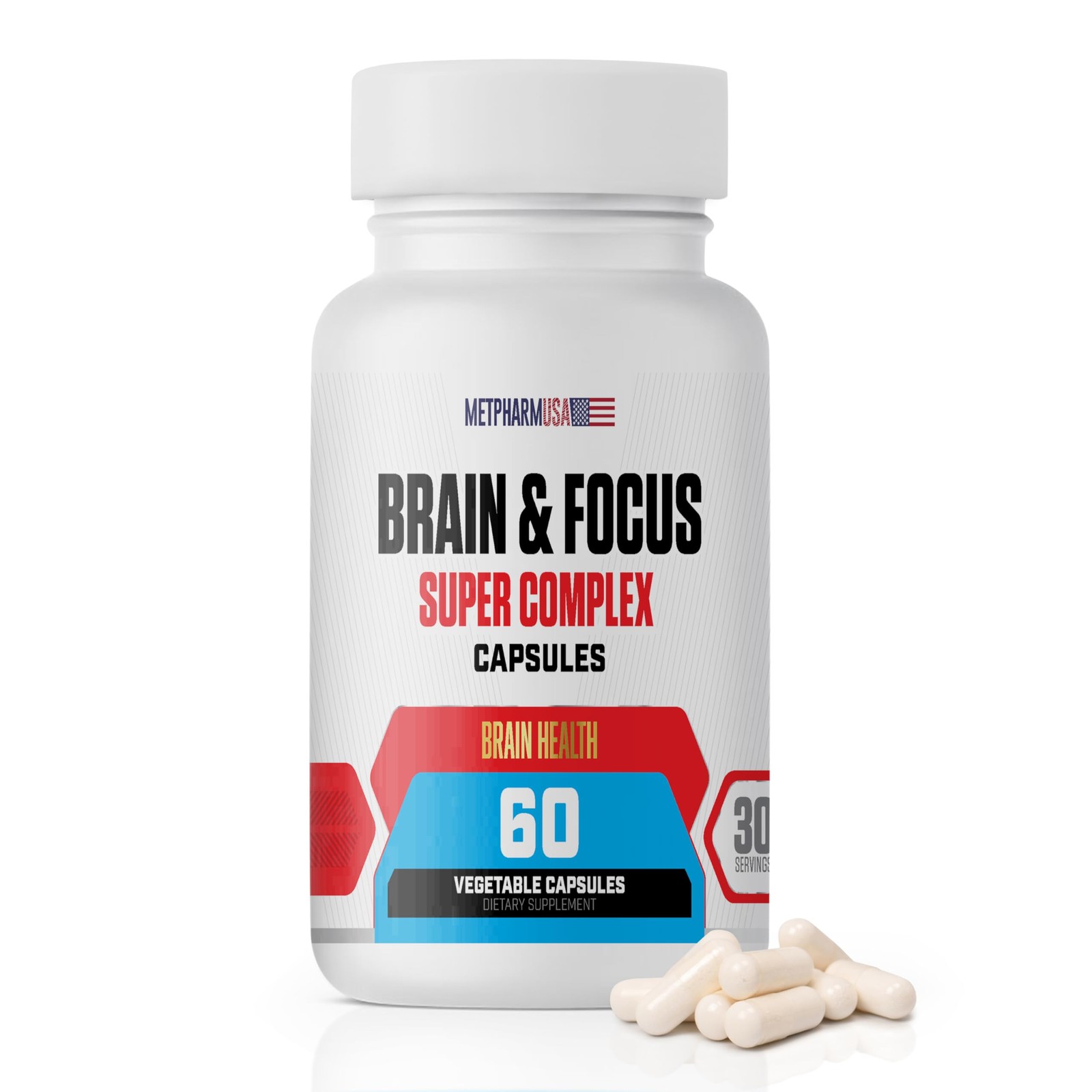 MetpharmUSA Brain & Focus Nootropic Advanced 1 Count (Pack of 60), White