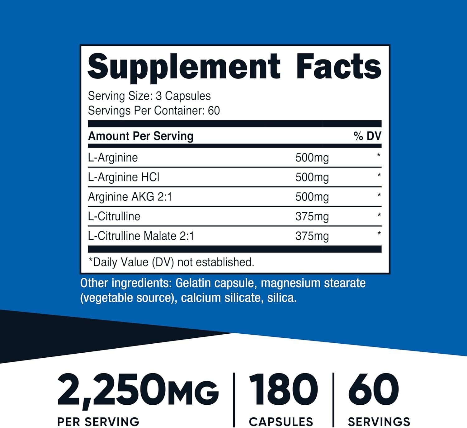 Nutricost Nitric Oxide Booster 2250mg, 180 Capsules