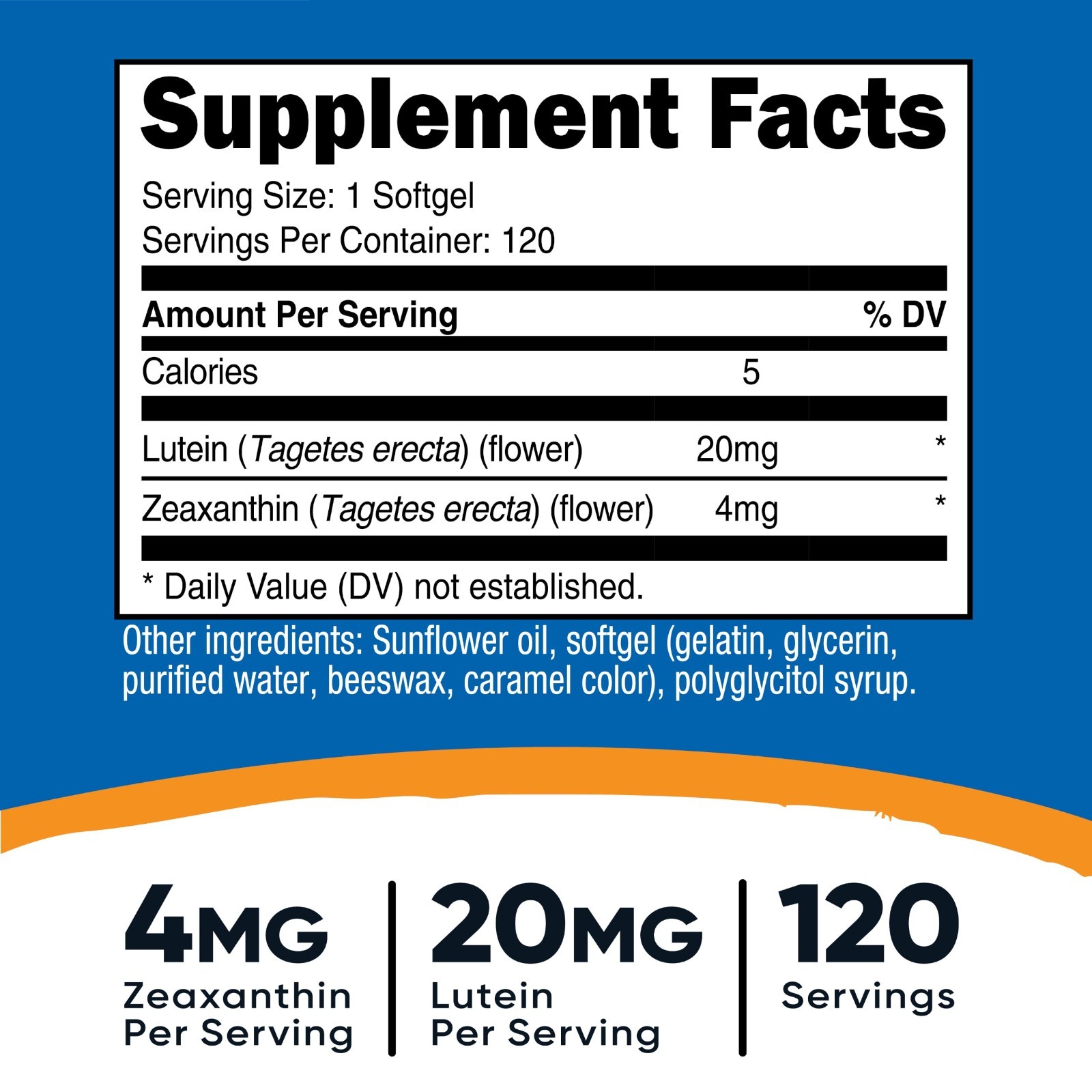 Zeaxanthin & Lutein 20mg Softgels – Potent Antioxidant, GMO-Free, Gluten-Free, 1