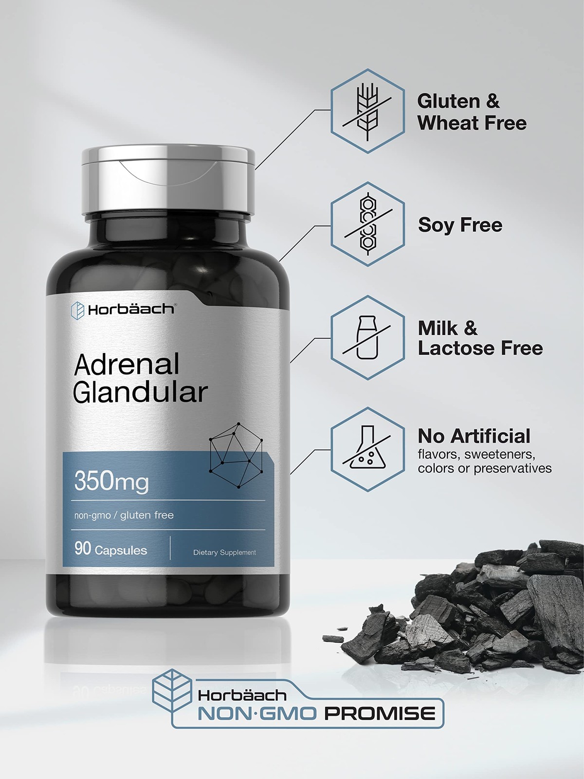 Horbäach Raw Adrenal Glandular | 350 mg | 90 Capsules
