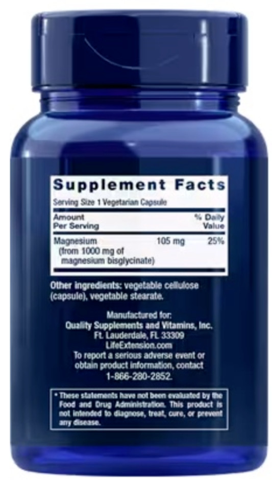 Magnesium Glycinate 6X90 Caps Magnesium Bisglycinate/ Life Extension