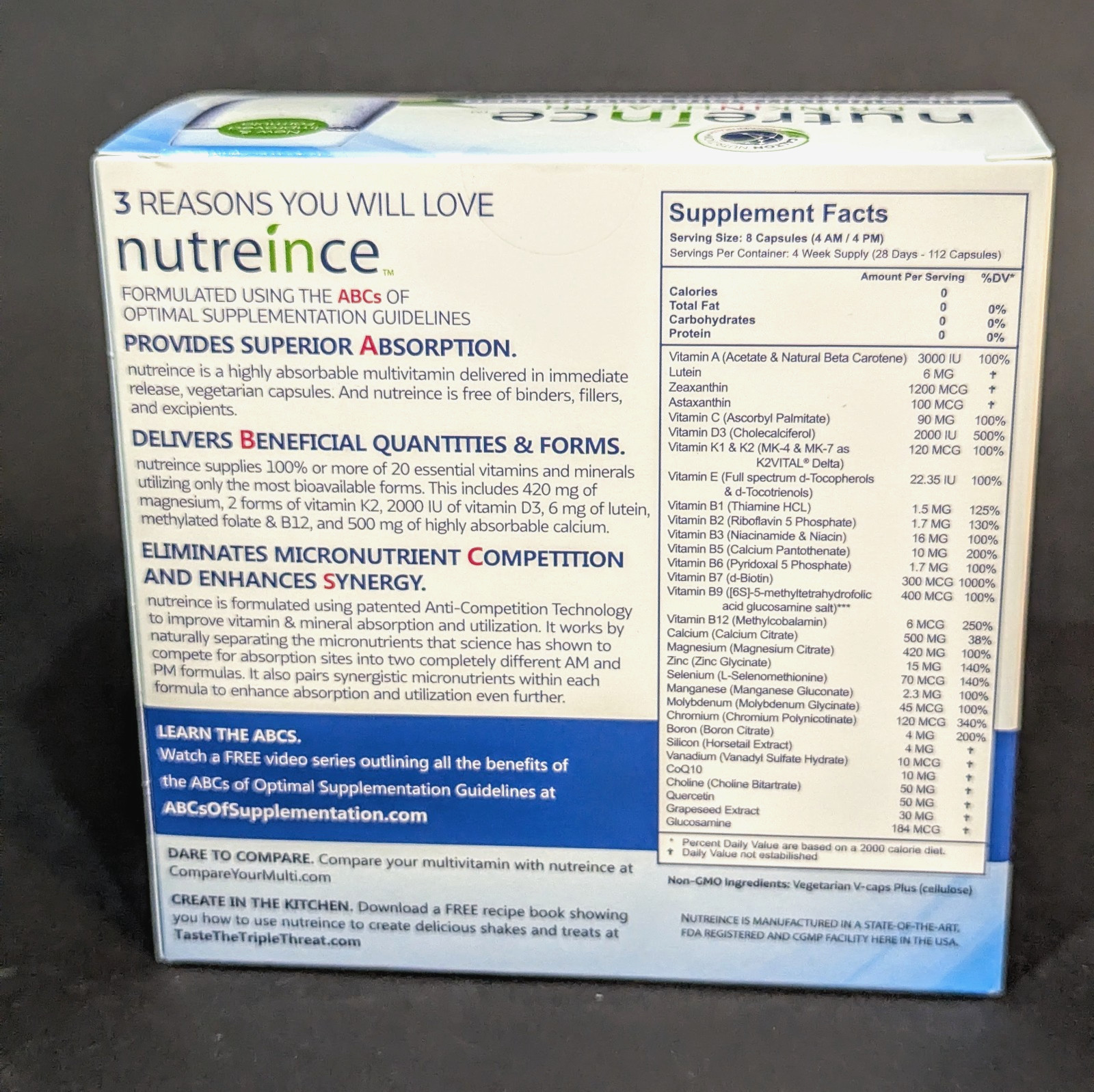 Nutreince Multivitamin Large Capsules 4-Week Supply Exp 07/2026 Factory Sealed
