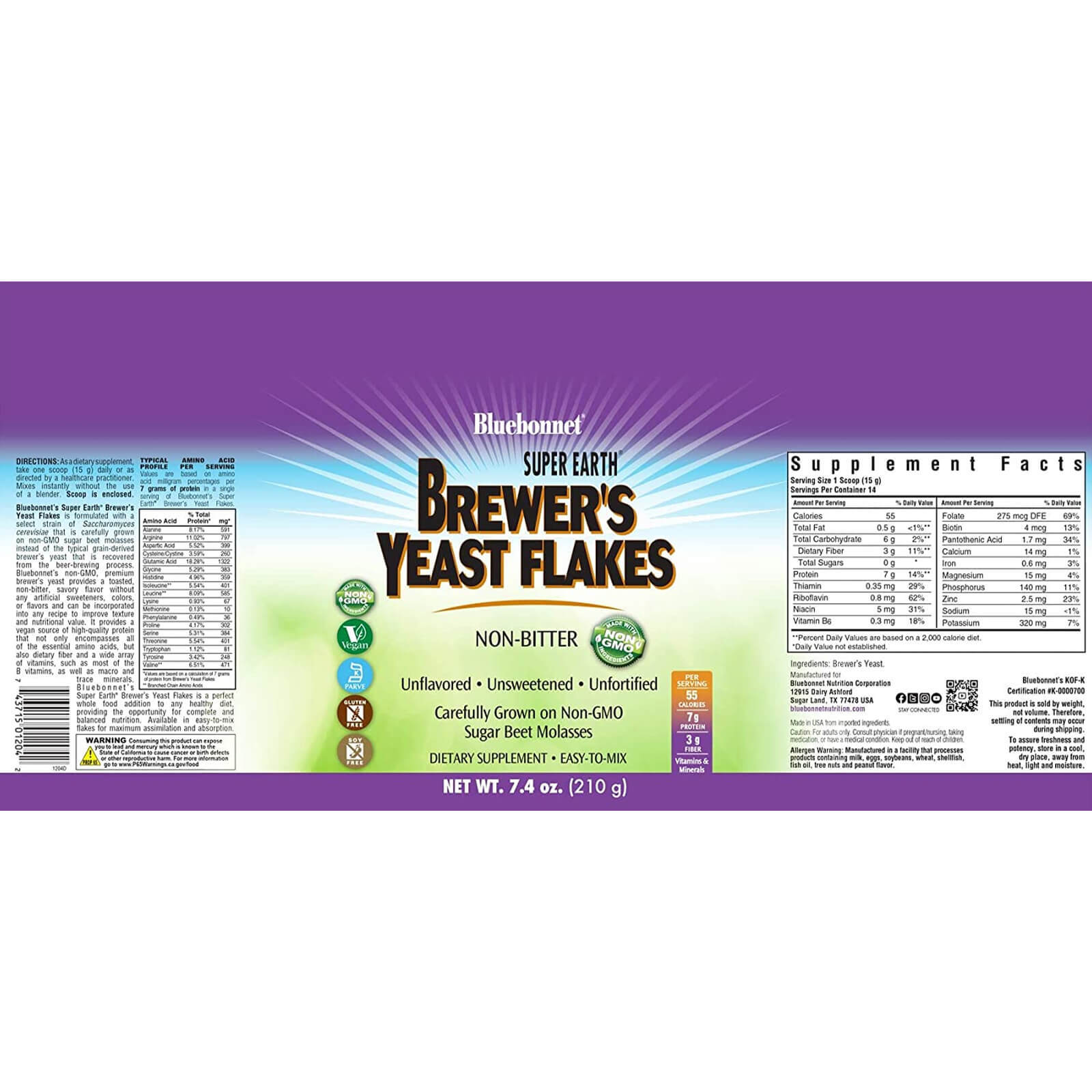 Bluebonnet Super Earth Brewer’s Yeast Flakes 7.4 oz Powder