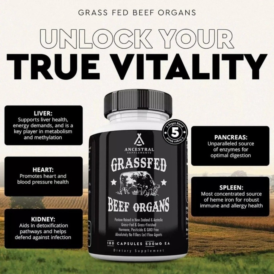 Grass Supplements Ancestral Fed Beef Organs | Boost Health & Vital Energy
