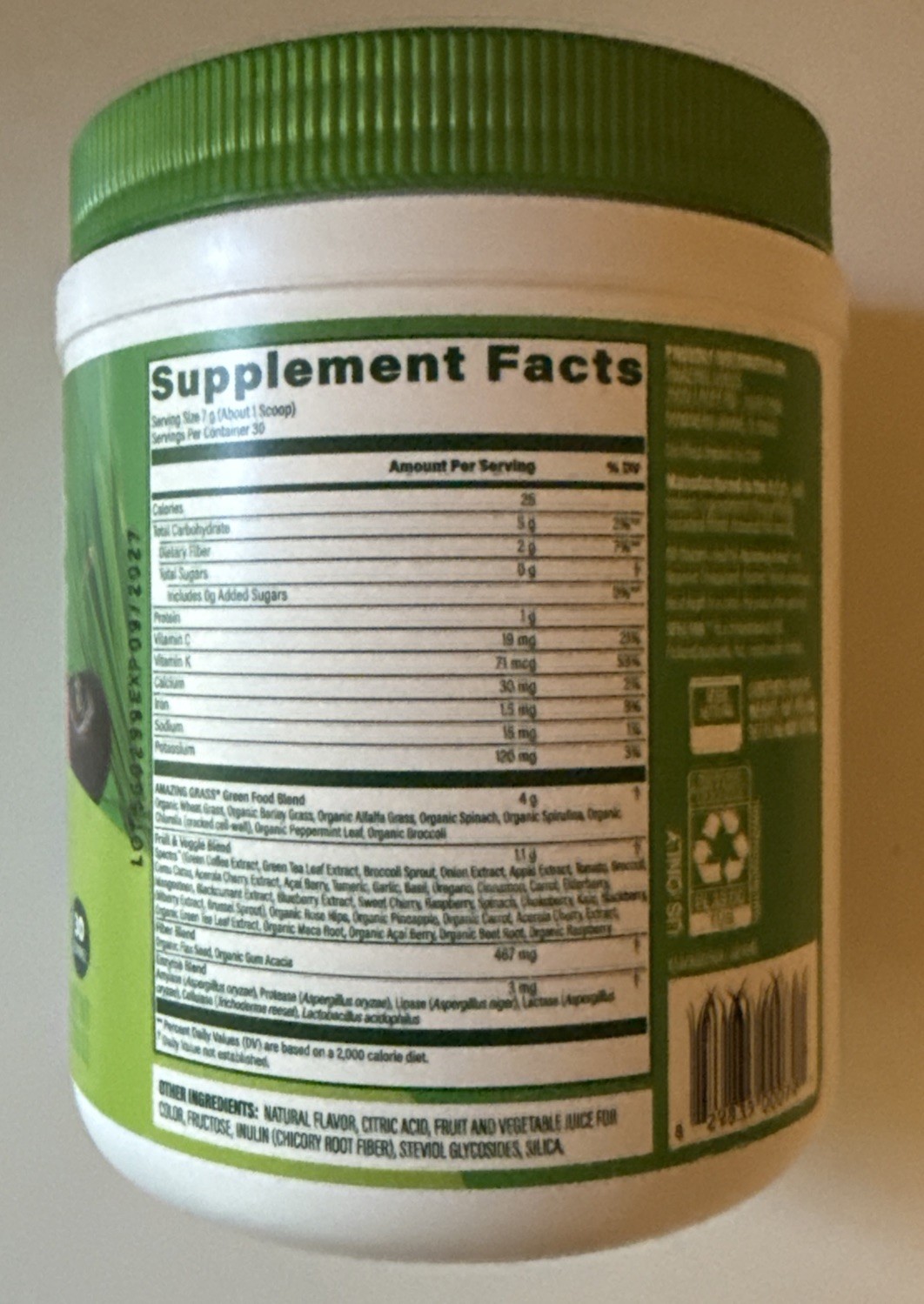 Amazing Grass, Super Greens Antioxidant, Sweet Berry, 7.4 oz (210 g) .09/2027