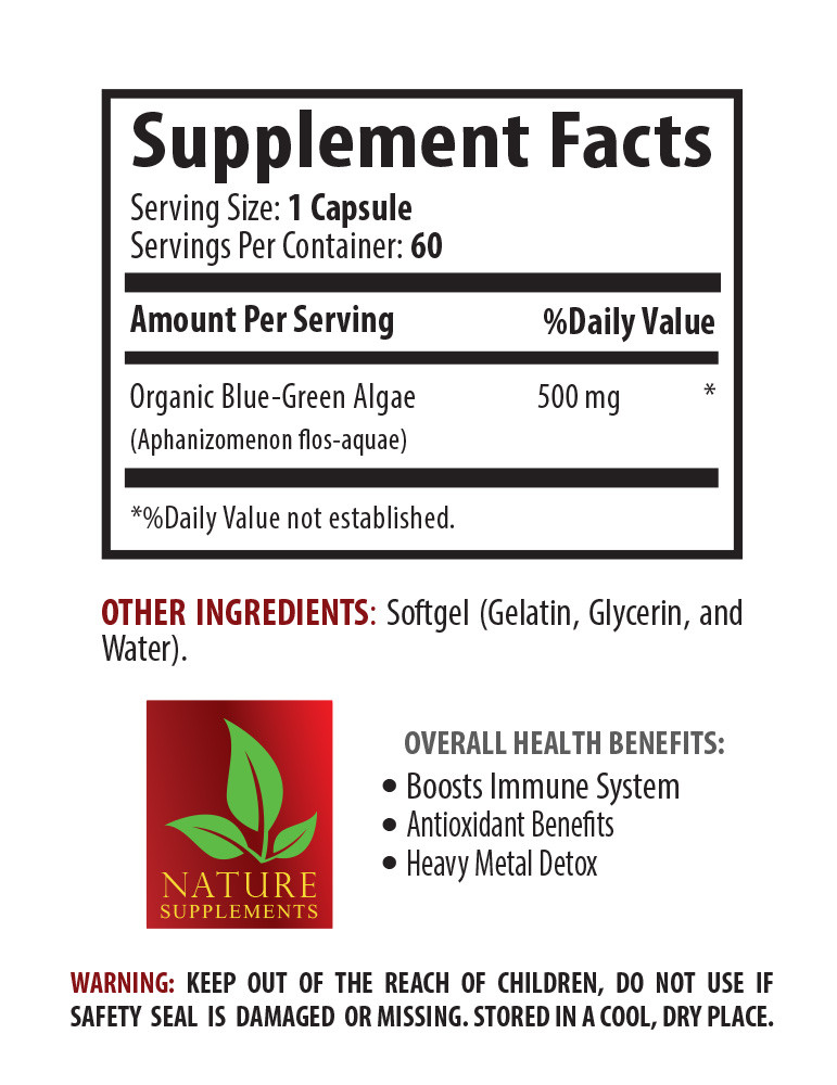 Organic BLUE GREEN ALGAE 500mg – Klamath Algae – Stem Cell – Anti Aging – 3 Bott
