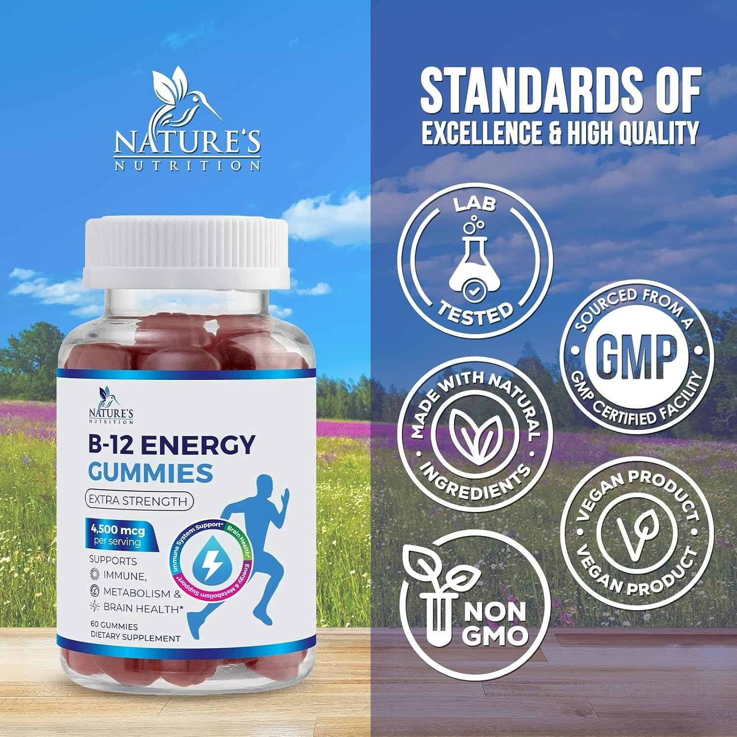 Vitamin B12 Gummies 4500mcg, High Absorption Vitamin B-12 Energy Gummy