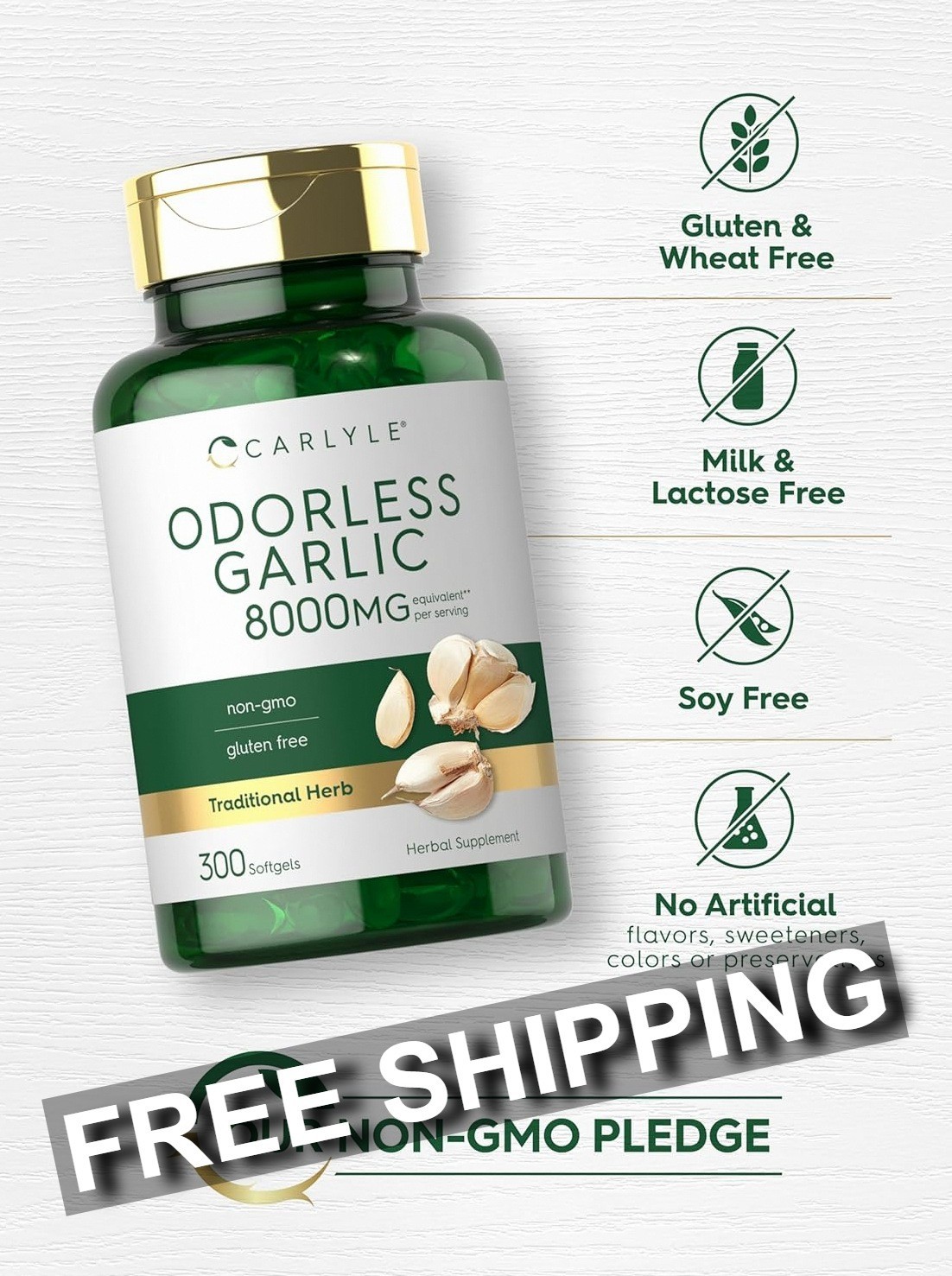 Suplemento de Ajo Sin Olor 300 Cápsulas Blandas Alta Potencia Natural Premium