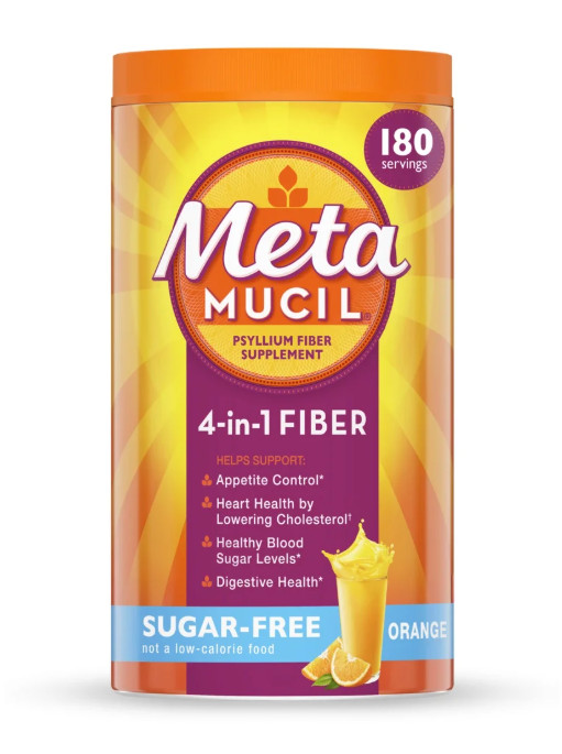 Metamucil Sugar Free Fiber Powder, Orange, 180 Servings