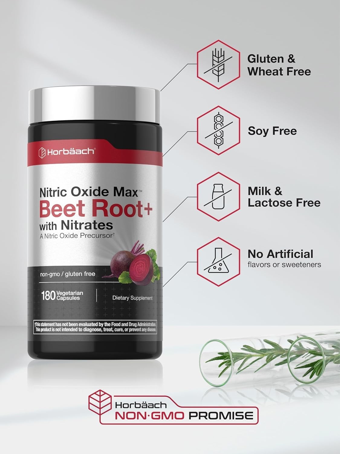 Horbaach Nitric Oxide Max Beet Root Capsules, 180ct, Vegetarian