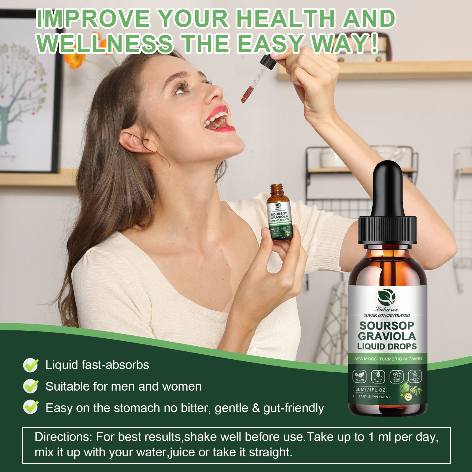 Soursop Graviola Drops 1000mg,High-Efficiency,Support Immune,Relaxation Supply