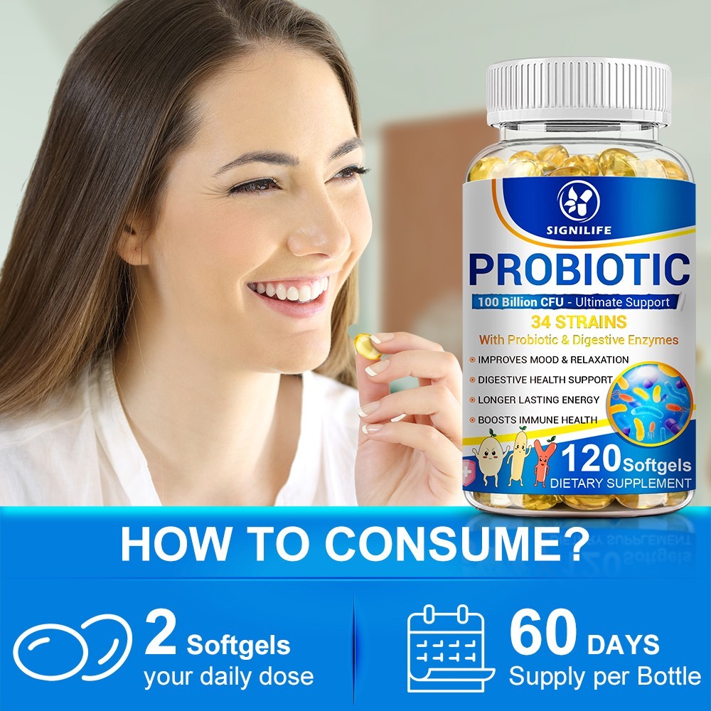 2 Packs 120 Caps Probiotics 100B CFU for Digestive & Immune System Support