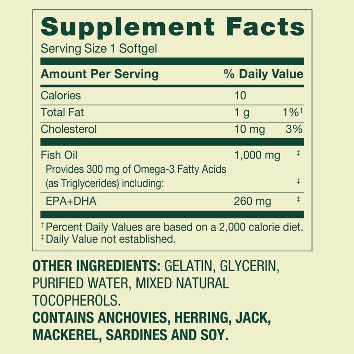 Spring Valley Fish Oil Omega-3 Softgels for Heart Health, 1000 mg, 60 Count
