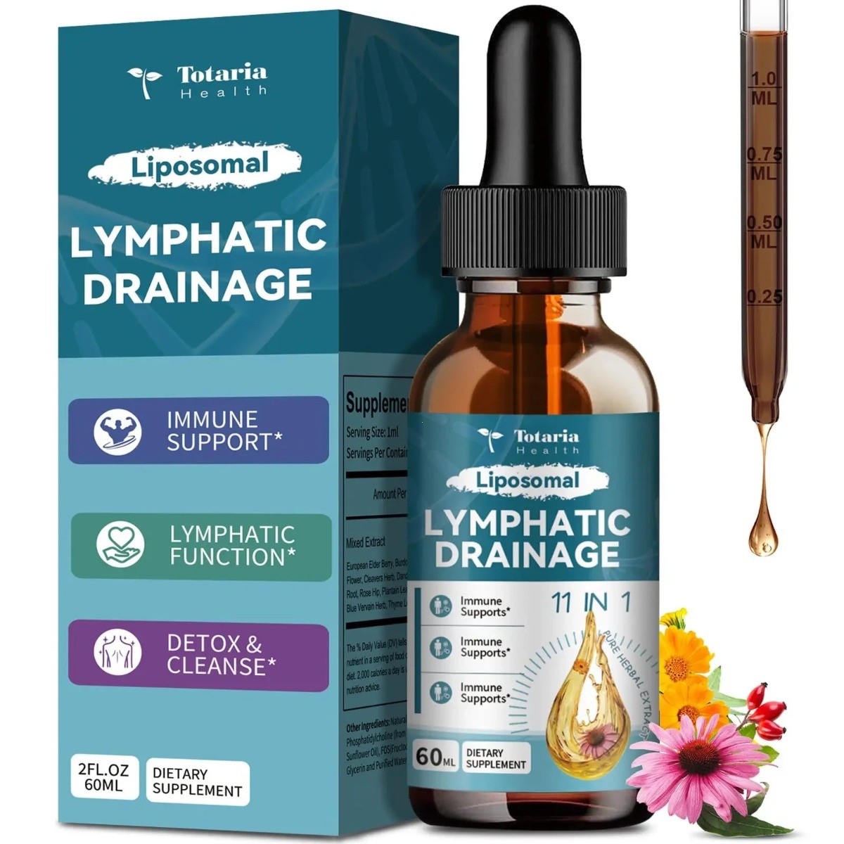 Totaria Liposomal Lymphatic Drops – 11-in-1 Herbal Detox, 60ml