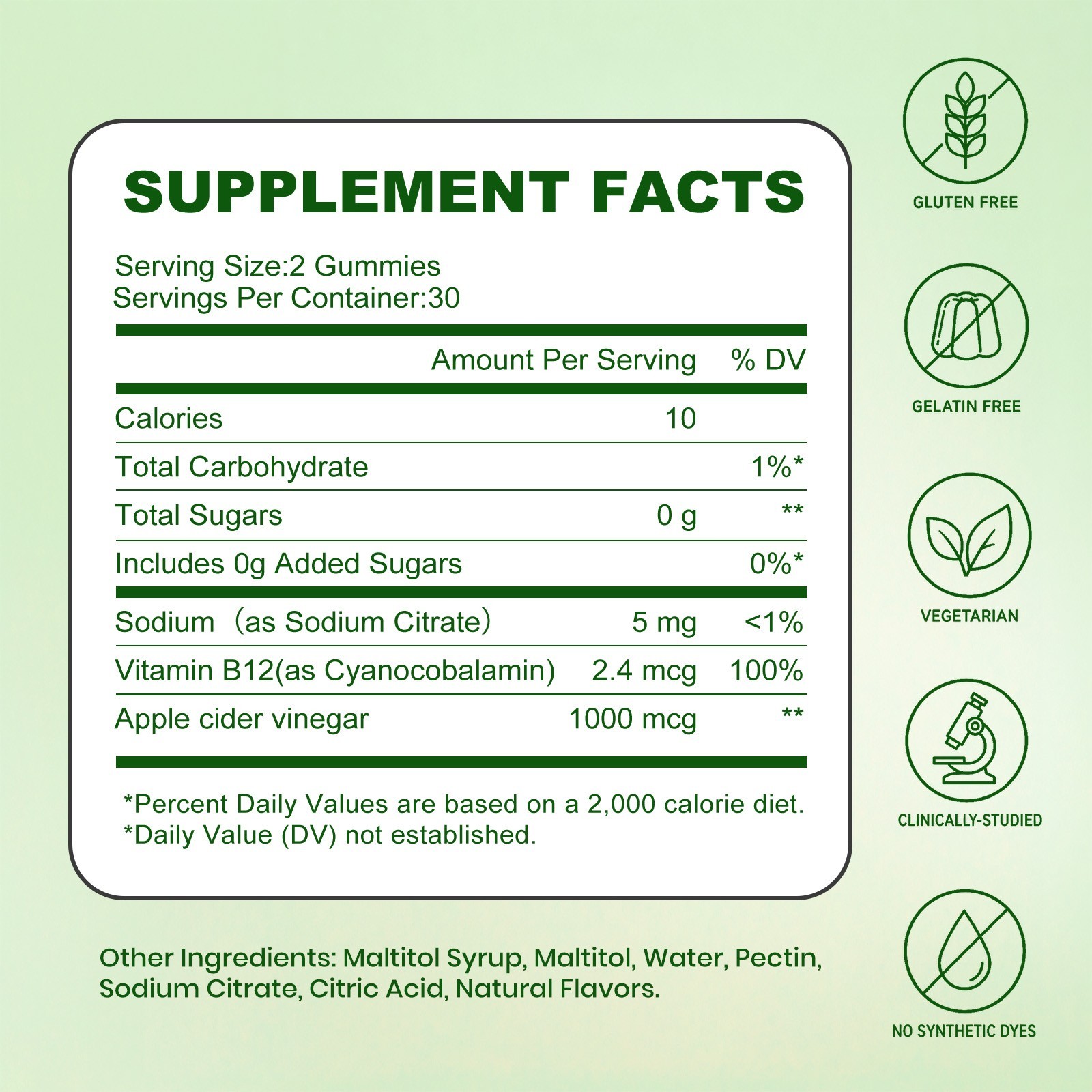 NEWELLME Apple Cider Vinegar Gummies, Sugar-Free, B12, 1000mg ACV, Mother, 60ct