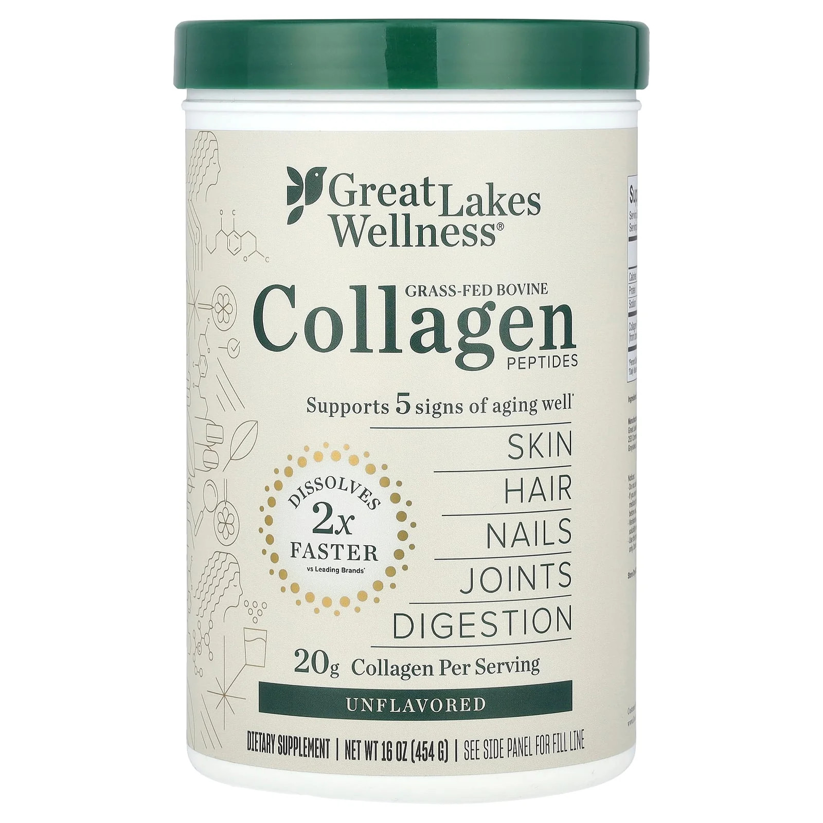2 X Great Lakes Wellness, Grass-Fed Bovine Collagen Peptides, Unflavored, 16 oz