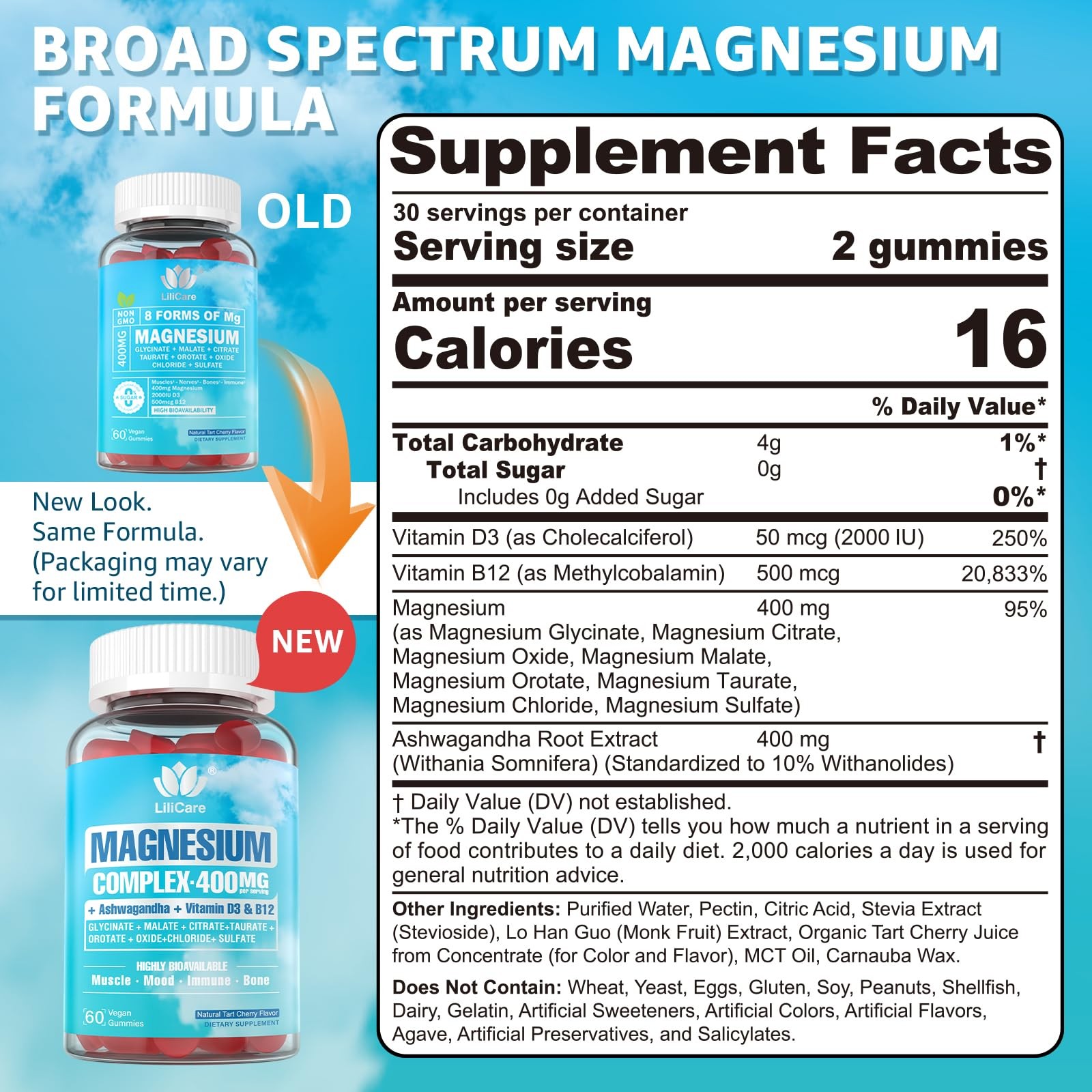 Magnesium Complex Gummies for Women Men 400mg, 8 Forms 60 Count (Pack of 2)