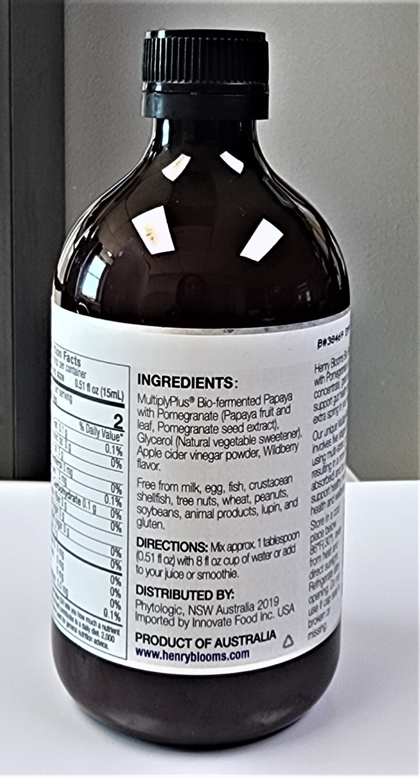 HenryBlooms Papaya with Pomegranate Bio-Fermented Probiotic 17oz| 4Pk