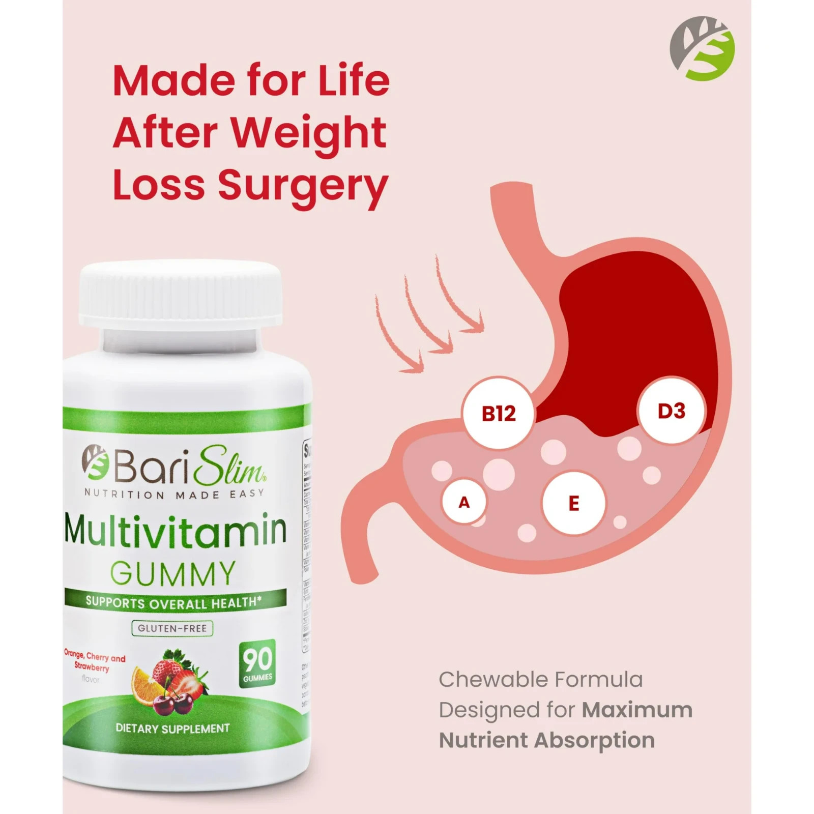 BariSlim Multivitamin Gummies Bariatric Vitamins Gummy Supplement 90 Fruit Chews