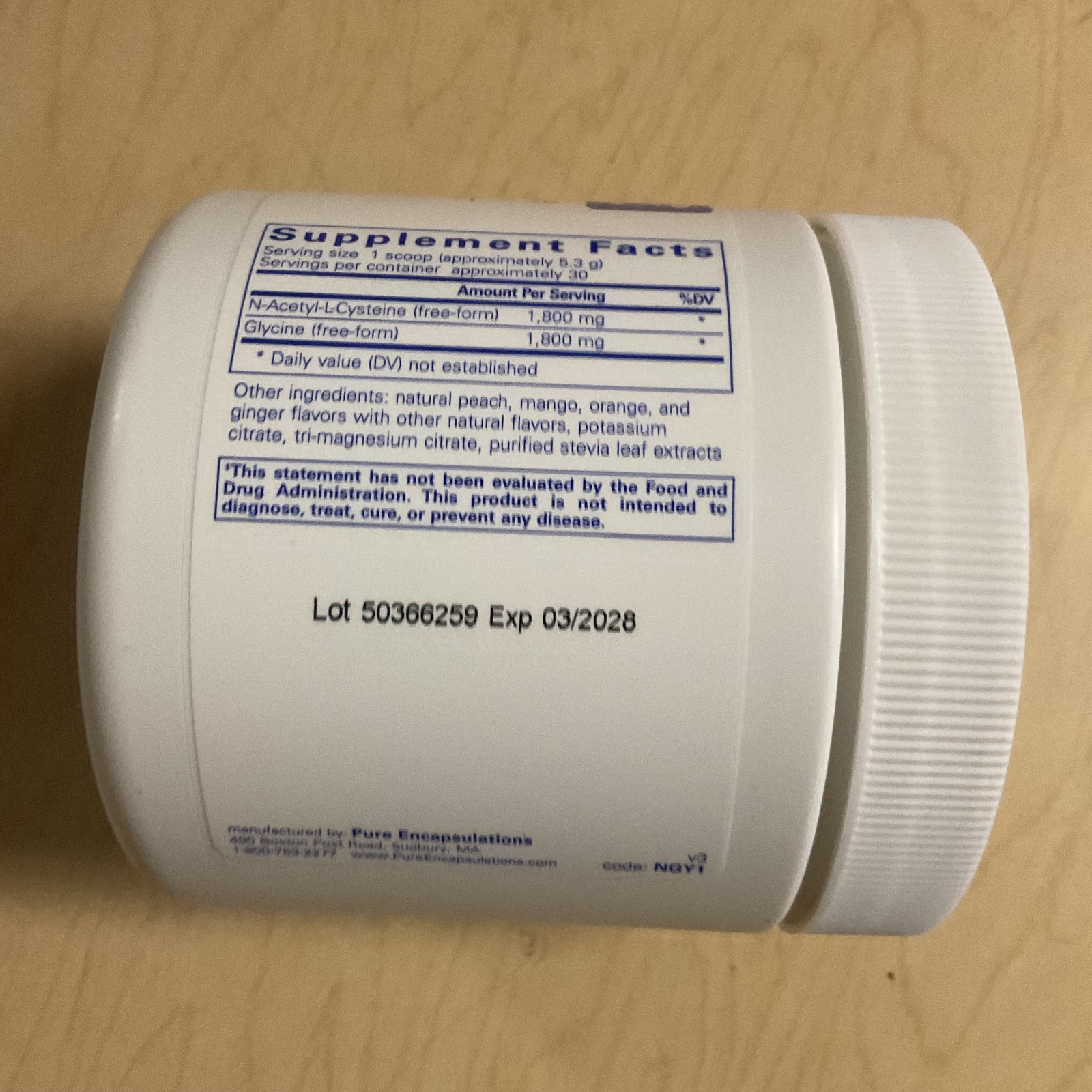 Pure Encapsulations NAC + Glycine Powder Immune Support, Detox Cleanse 5.6 oz