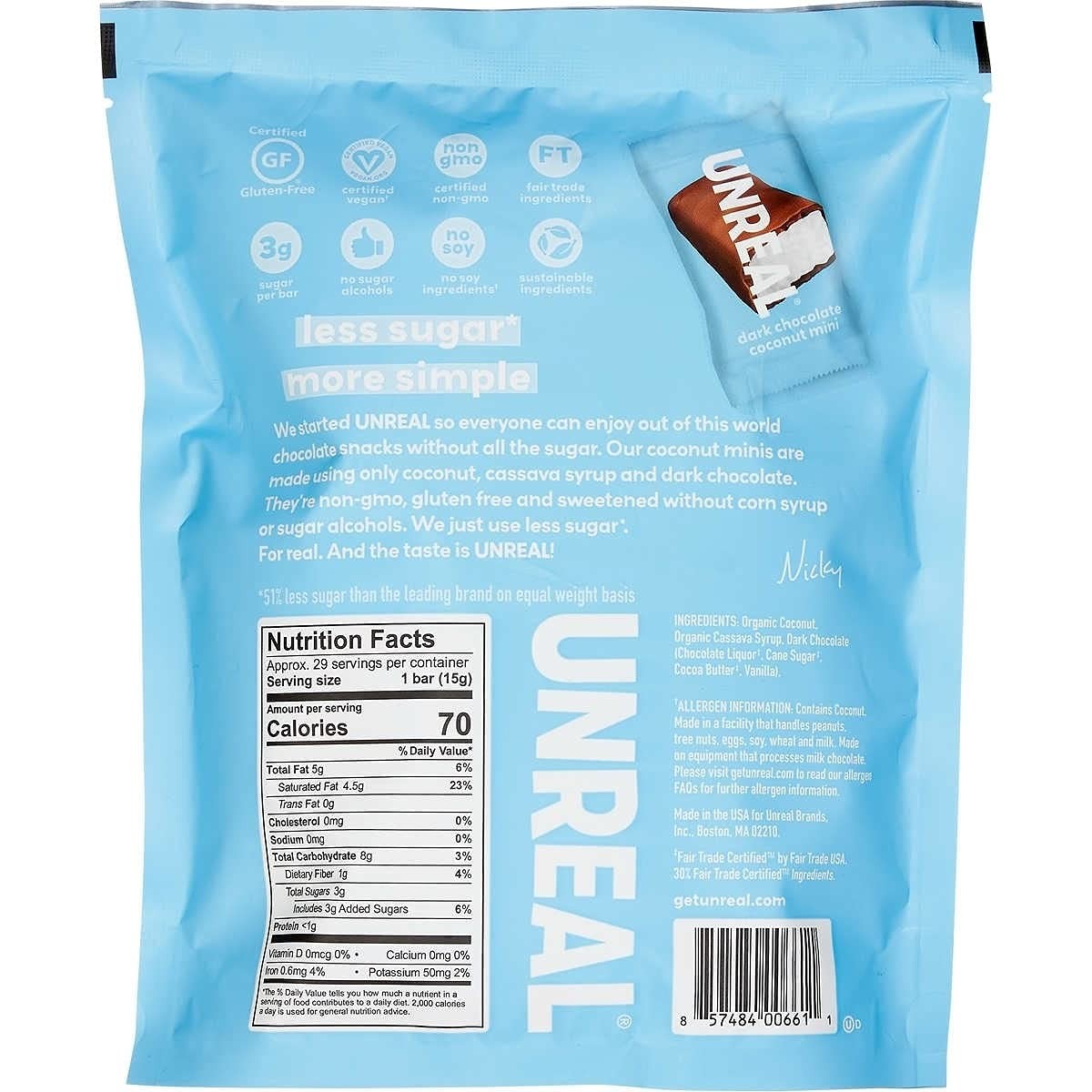Unreal Dark Chocolate Coconut Mini Bars 15.3 OZ