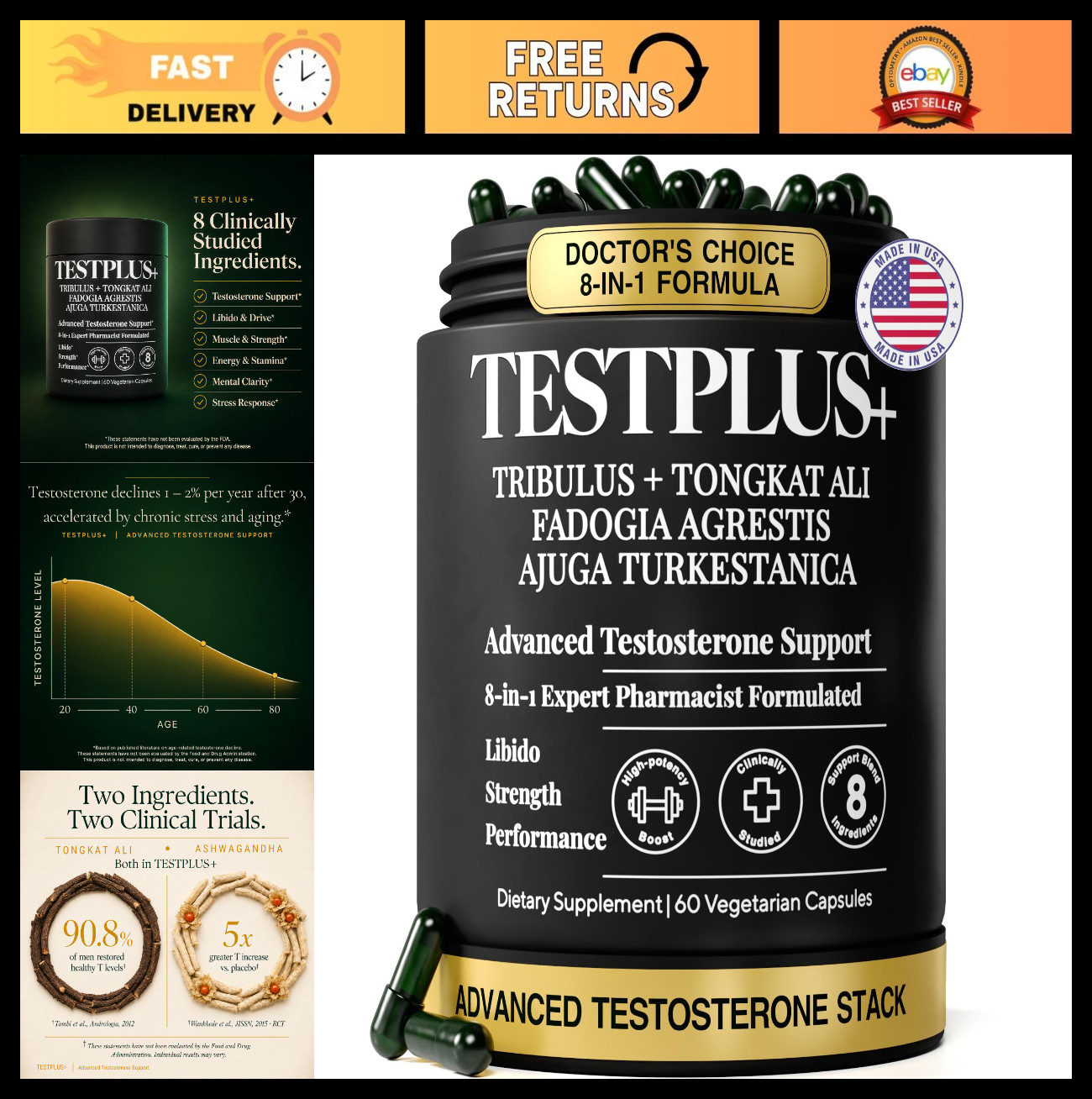 Testosterone Booster 1450mg – 8-in-1 Formula for Energy, Strength & Vitality – 6