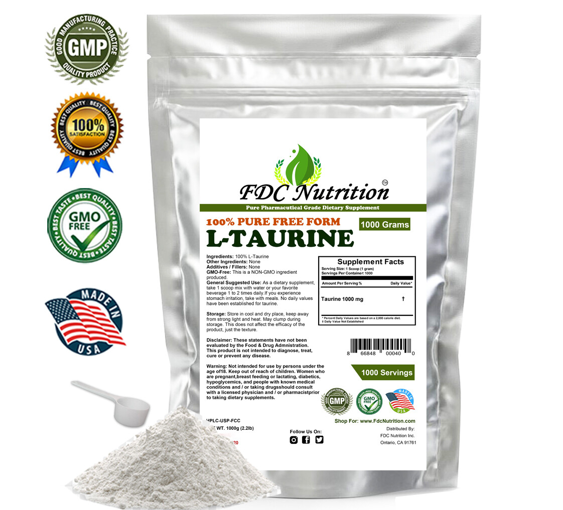 L-TAURINE Powder – 100% PURE L-TAURINE AMINO ACID POWDER USP GRADE MUSCLE ENERGY