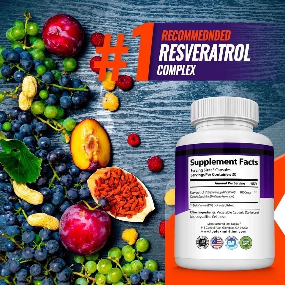 Resveratrol Supplement 1800 mg Antioxidant Complex – Highly Potent Natural Pills