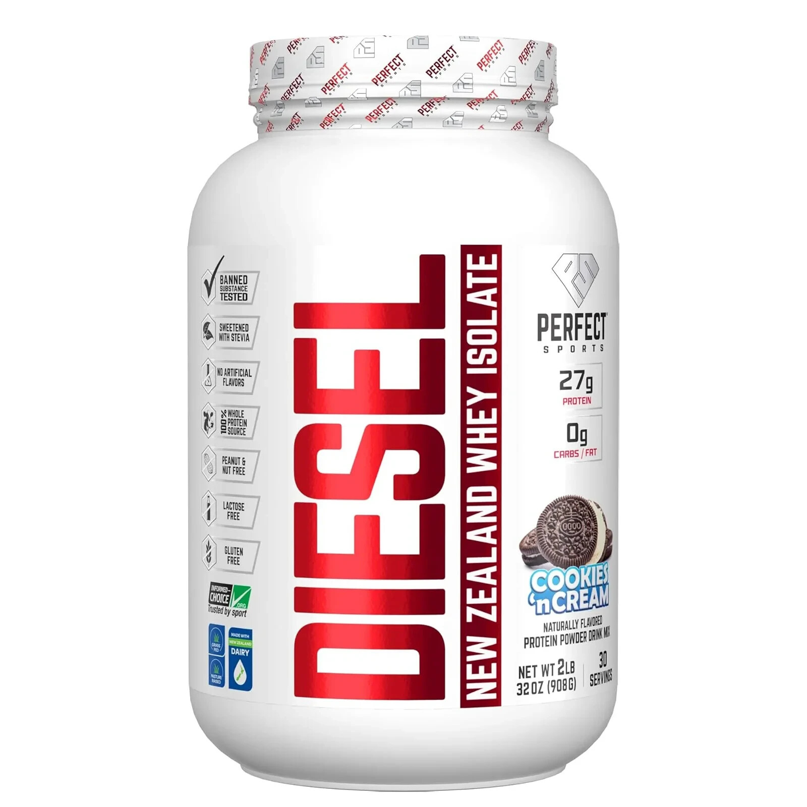 Perfect Sports DIESEL New Zealand Whey Protein Isolate Cookies n Cream 2lb NEW