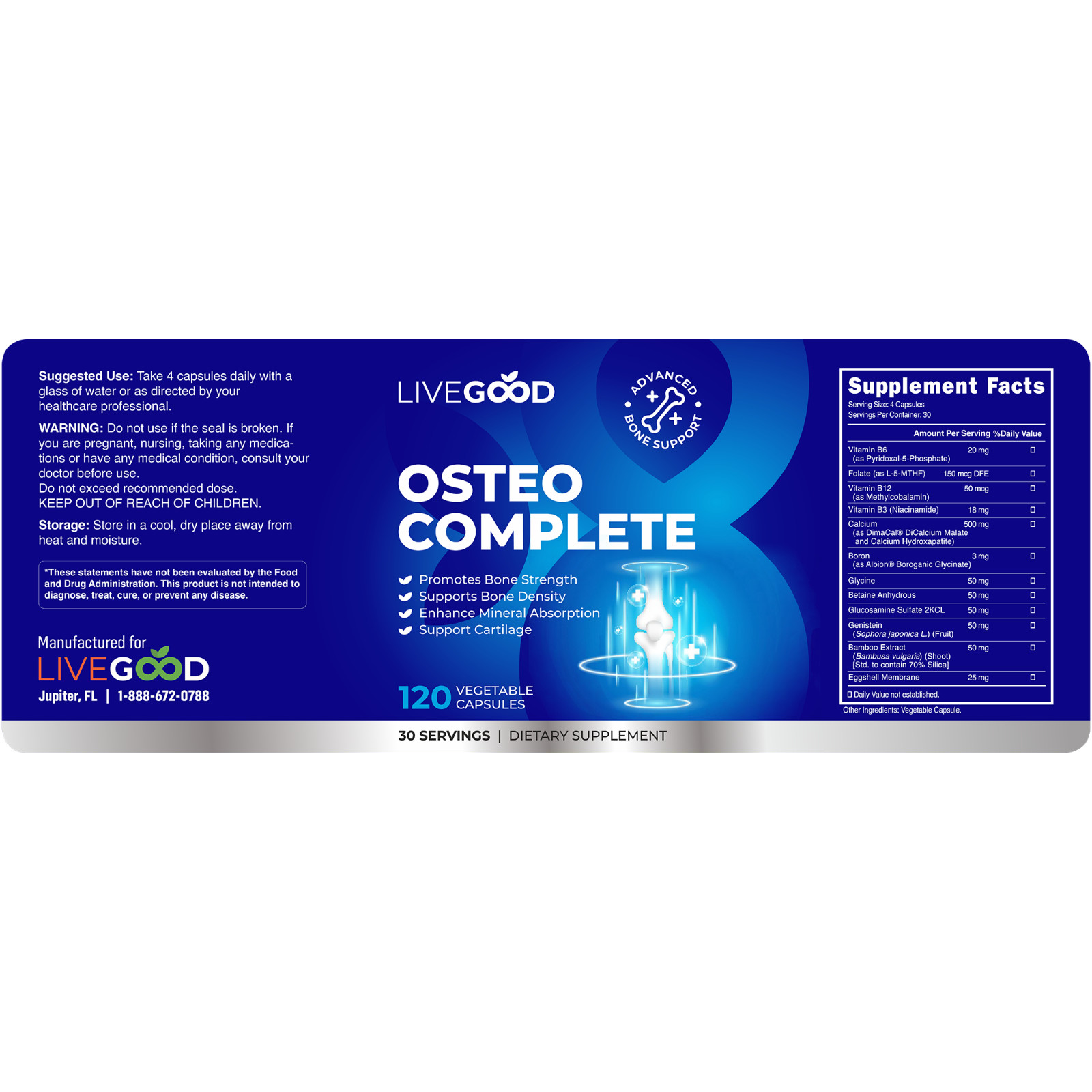 LiveGood Osteo Complete Advanced Bone Support Strong Lifelong Vitality 120pc NEW