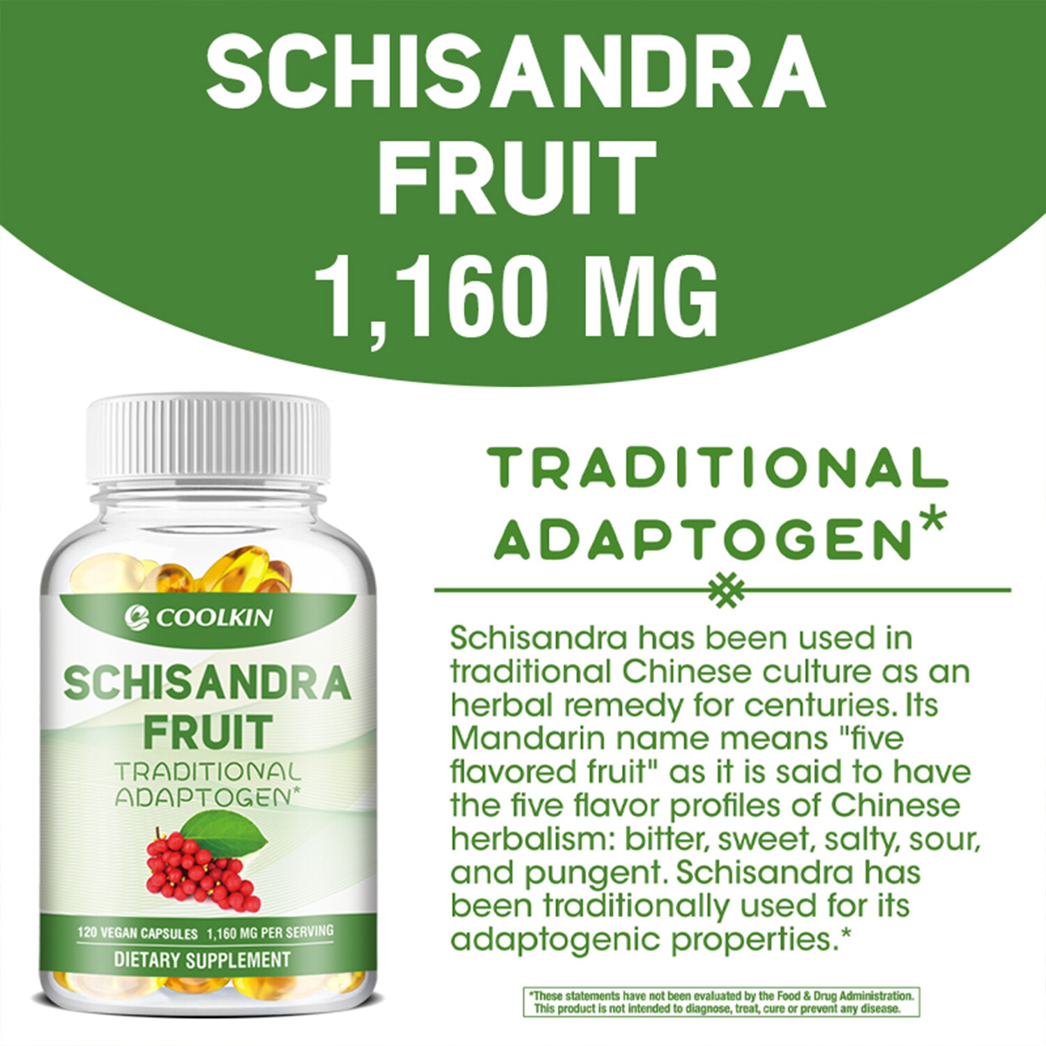 Schisandra Fruit 1160mg – Relieve Stress, Promote Relaxation, Improve Cognitive