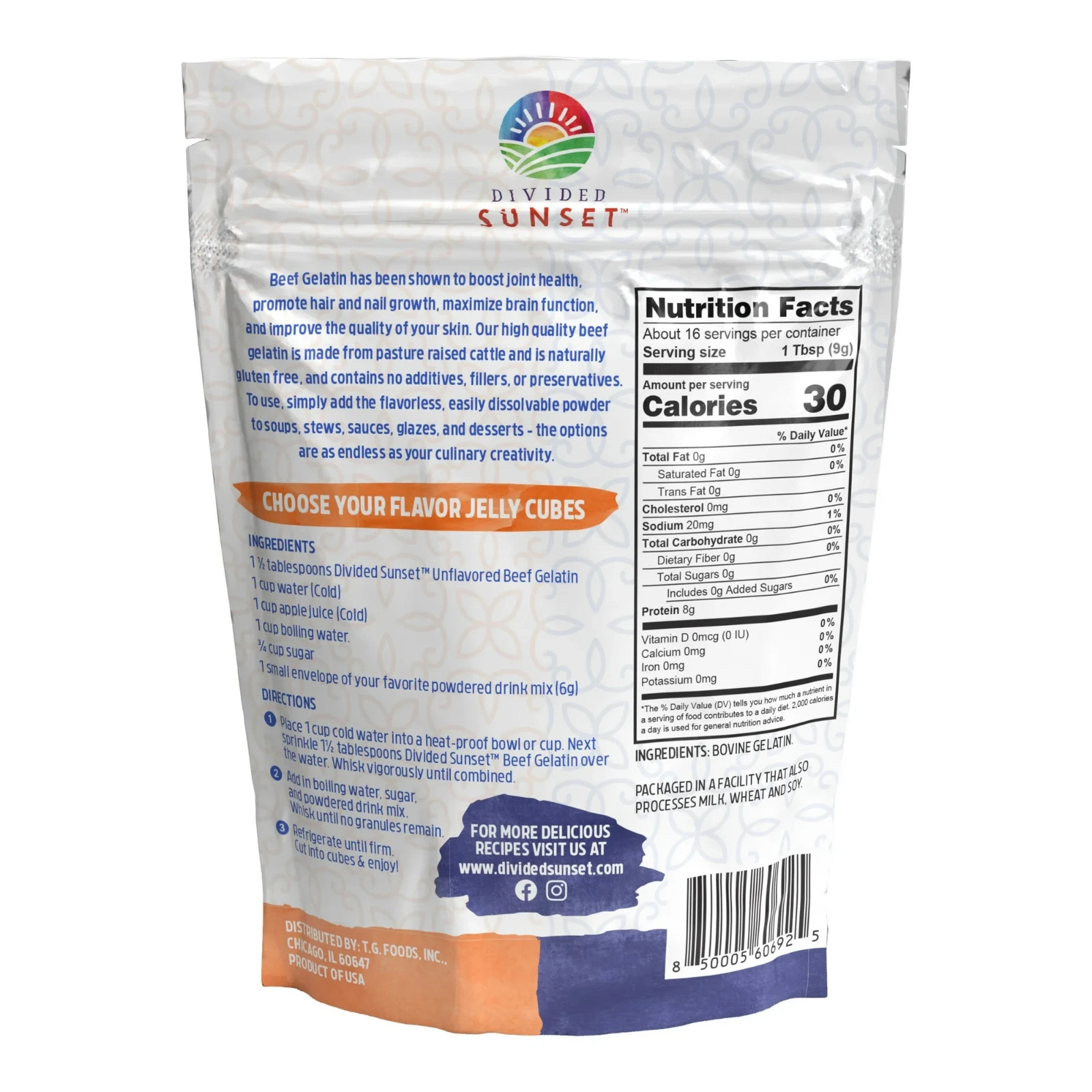 Divided Sunset, Unflavored Beef Gelatin Powder, 5 oz (142 g), Free Shipping….