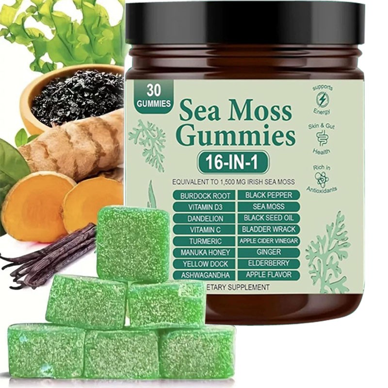 Sea Moss Gummies 16-in-1, Sea Moss Blend with Black Seed Oil-Green Apple Flavor