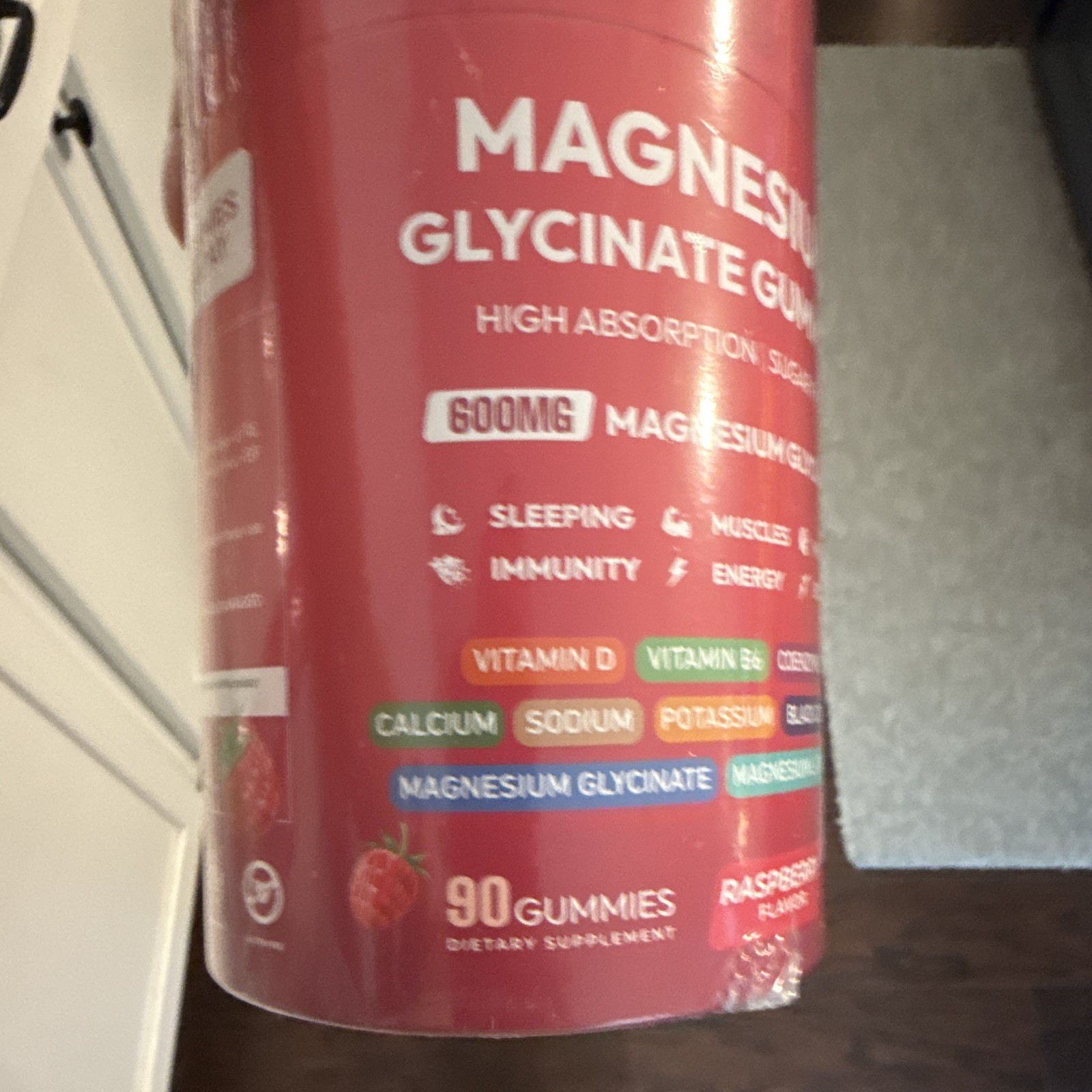 AEONJV Magnesium Glycinate 600mg Sugar-Free Raspberry Gummies, 90 Count