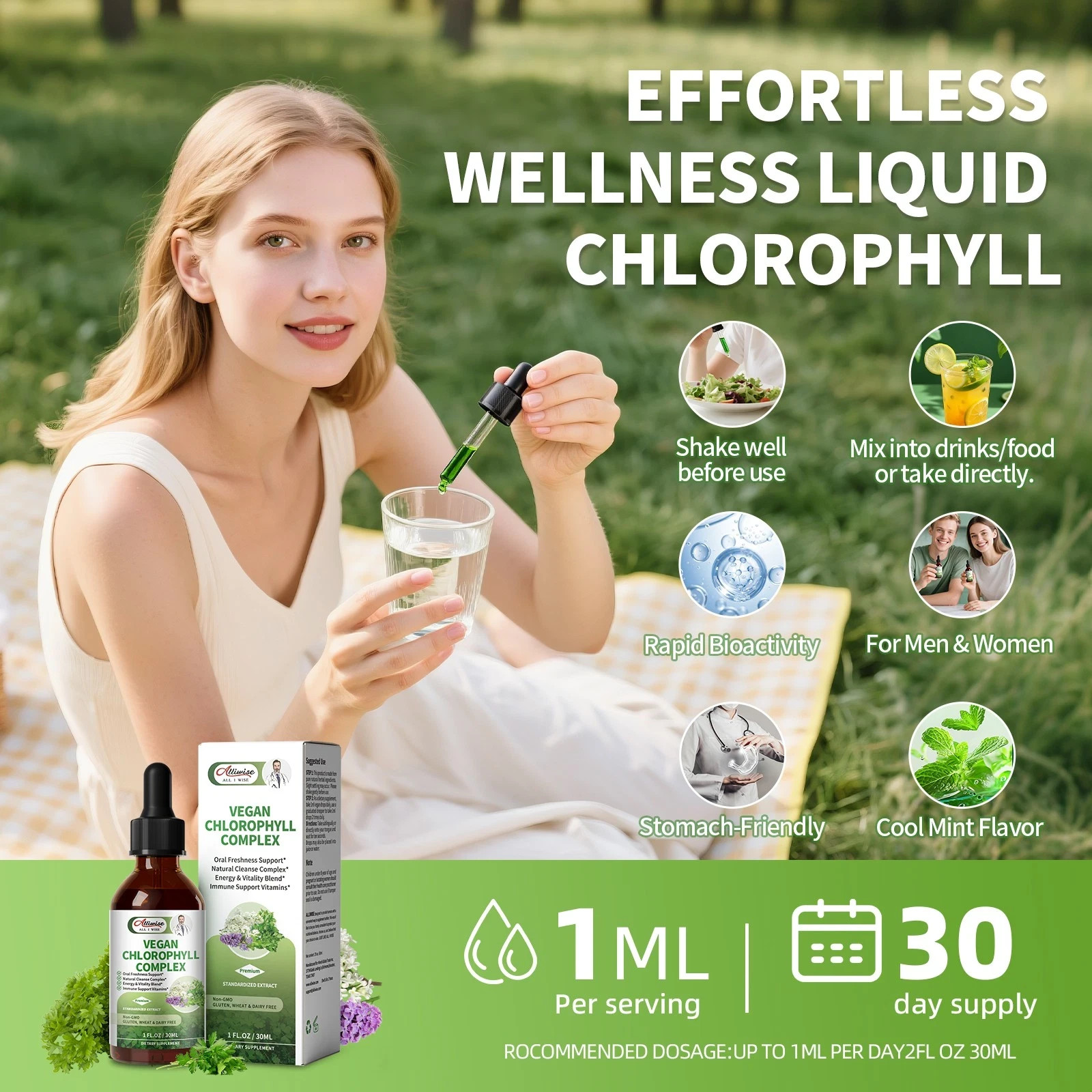 Lukaree 30MLChlorophyll Liquid Drops Supports Natural Cleansing & Immune, Intern