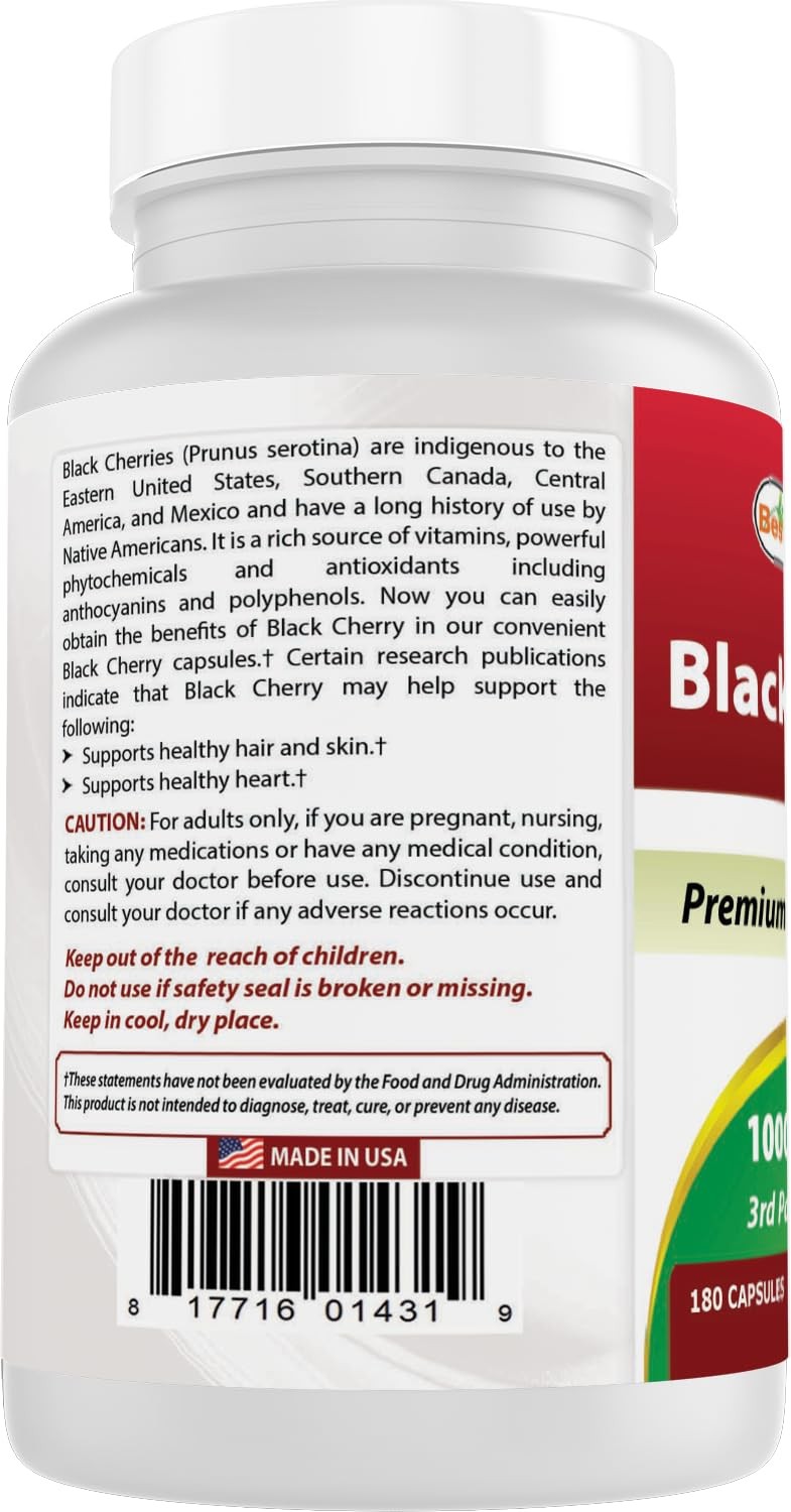 Best Naturals Black Cherry 1000 Mg Capsule, 180 Count (Pack of 1), No Color