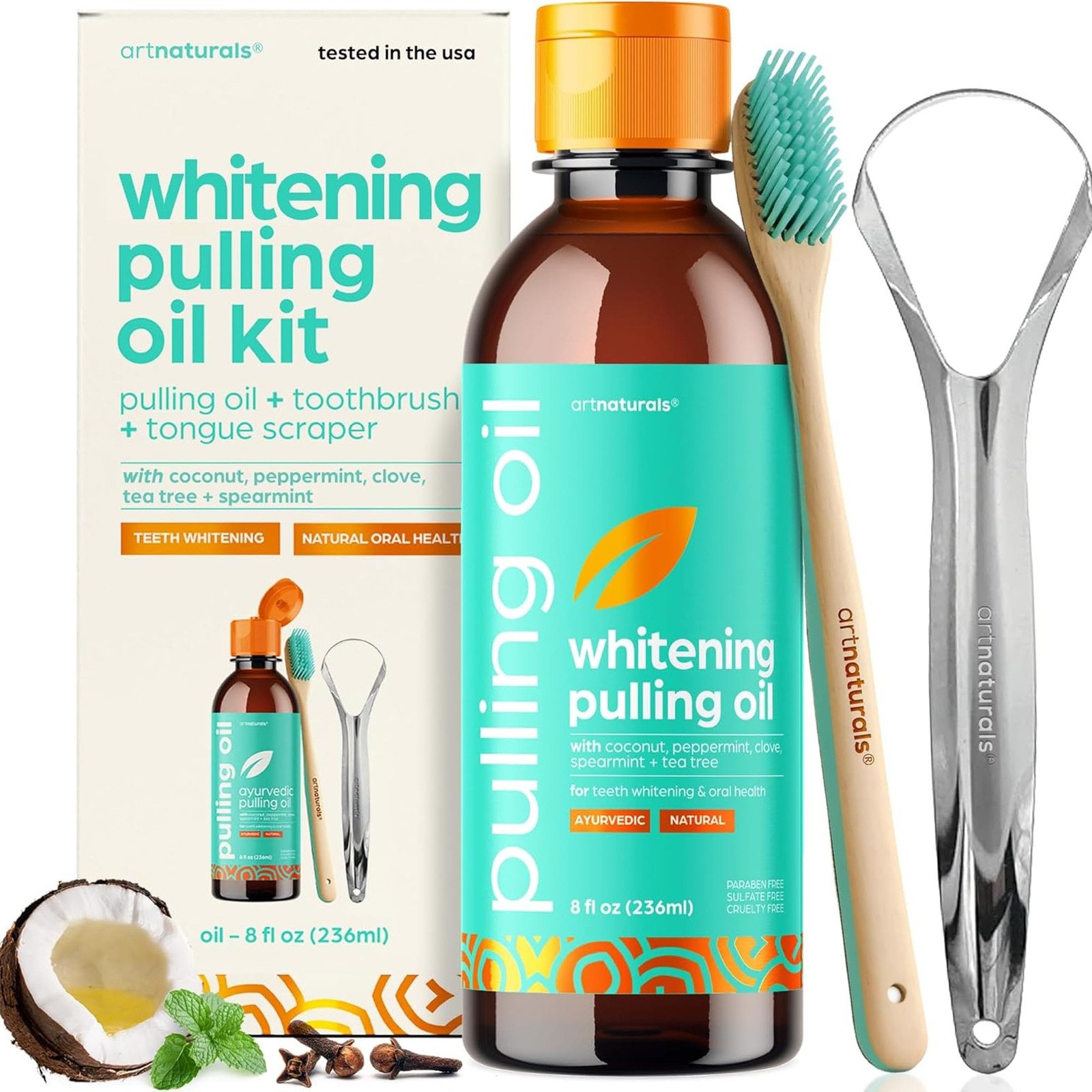 artnaturals Coconut Oil Pulling (8oz) Tongue 8 Fl Oz (Pack of 1), Green