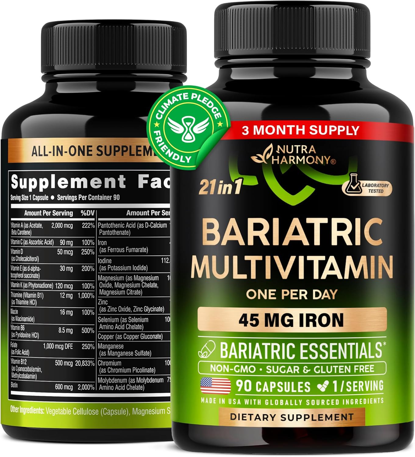 Bariatric Multivitamin – 45 Mg Iron Supplements – Made in USA – for Women & Men