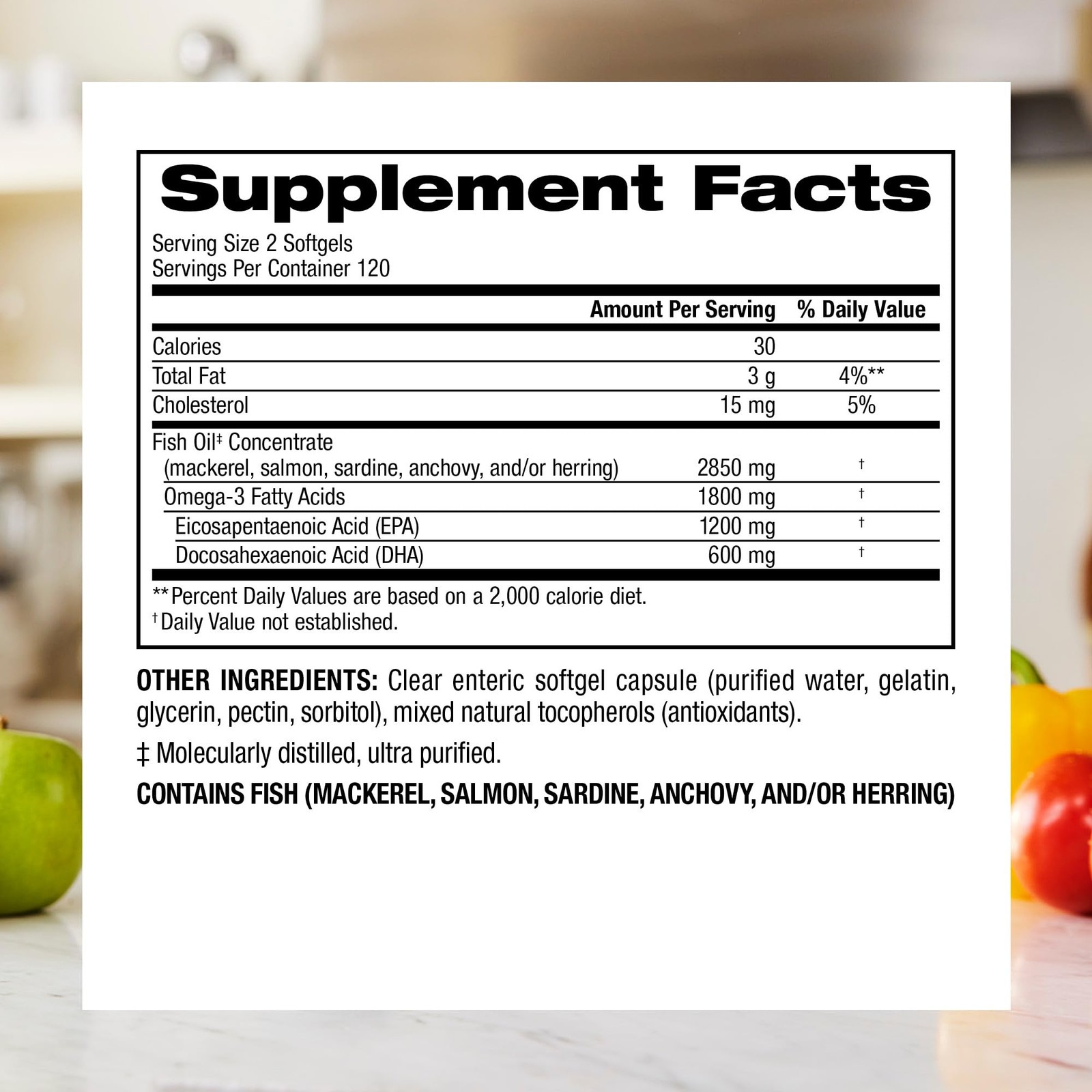 Fish Oil 2850 mg, High Potency, 1,800 mg Omega-3 per Serving, 120 Clear Enter…