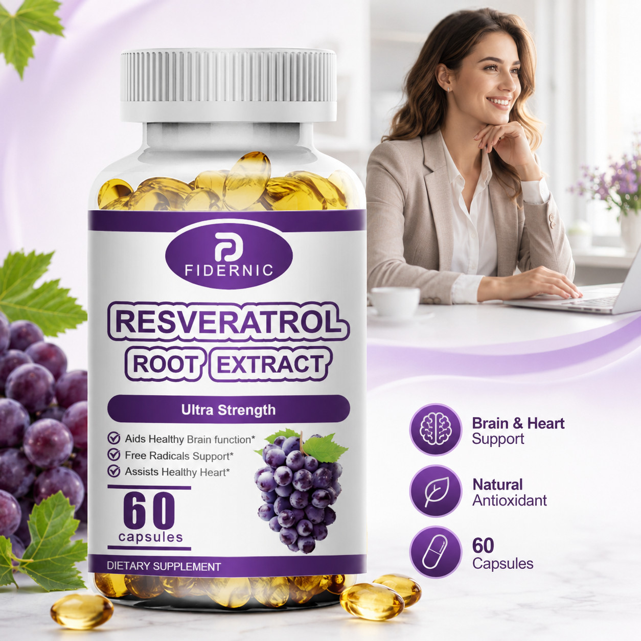 2 Bottle Resveratrol 1200mg 60ct Natural Antioxidant Supplement