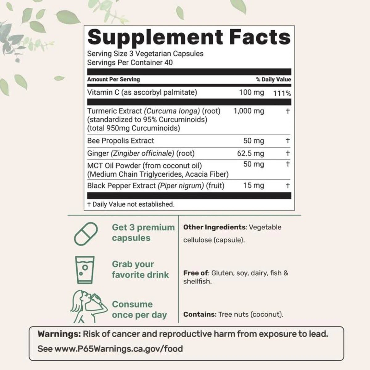 1000mg Turmeric Curcumin，95% Curcuminoids with BioPerine& MCT | Non-GMO,120VCaps