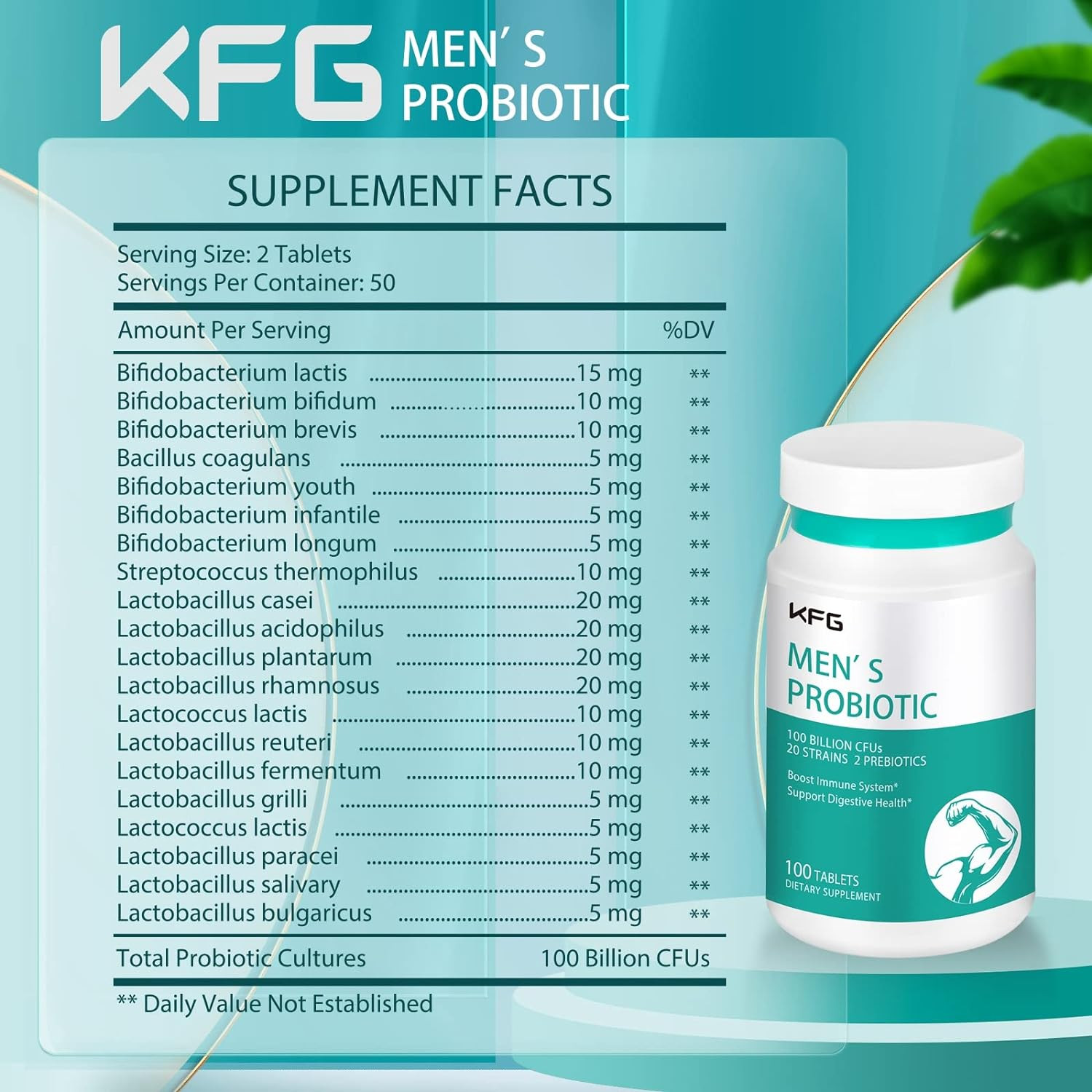 Probiotics Supplement 100 Billion CFU 20 Strains, 2 Prebiotics & Digestive Enzym