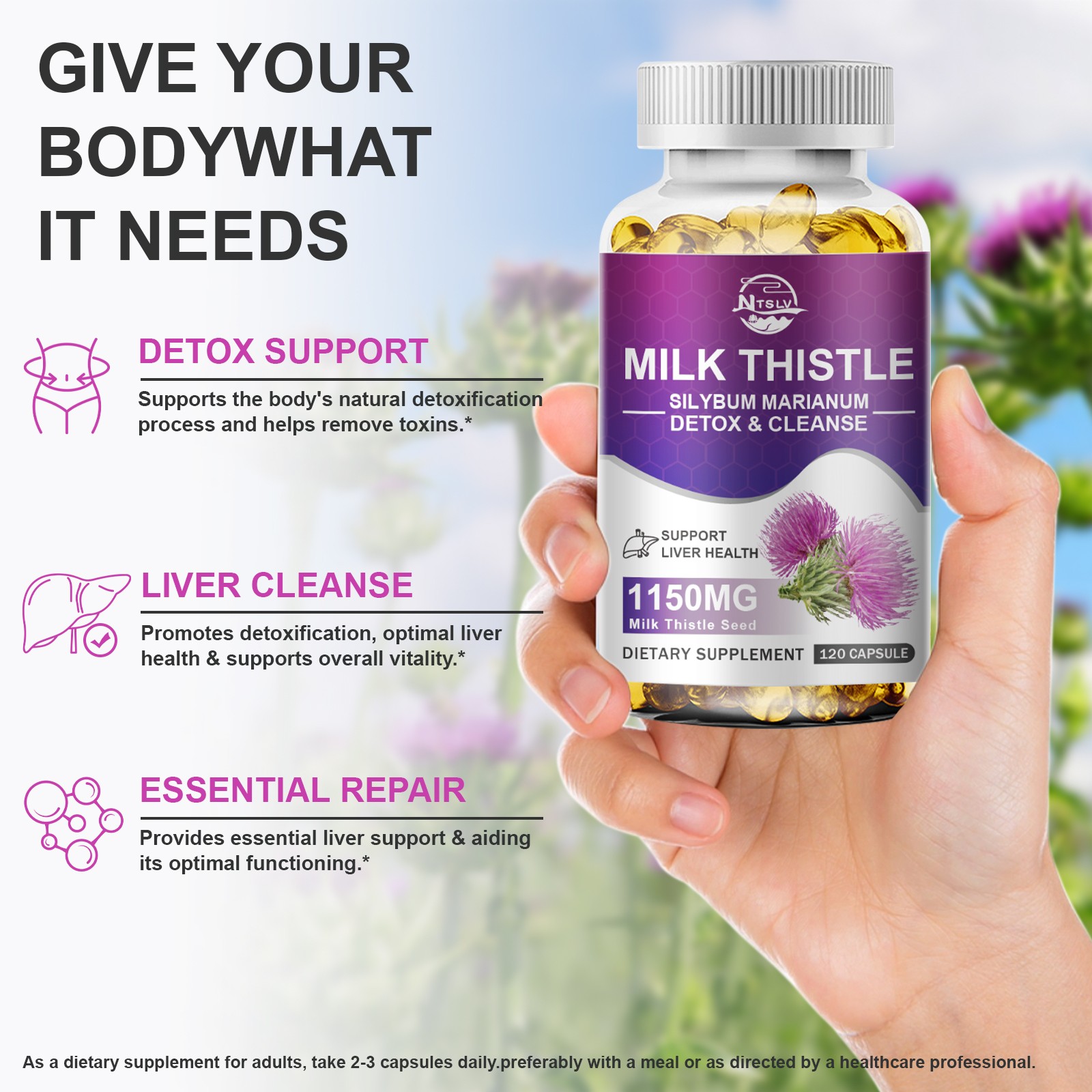 Milk Thistle 120 Capsules High Silymarin Liver Health Support Supplement